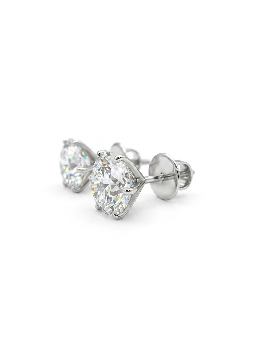 Close-up of Favryn Mist Round Lab Diamond Solitaire Stud in 18K White Gold by Fiona Diamonds