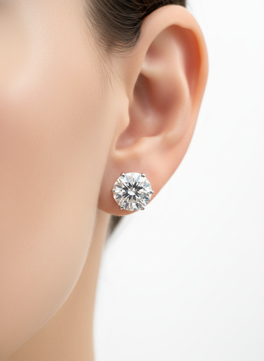 Round Lab Diamond stud earrings in 18K white gold  Fiona Diamonds Favryn Mist