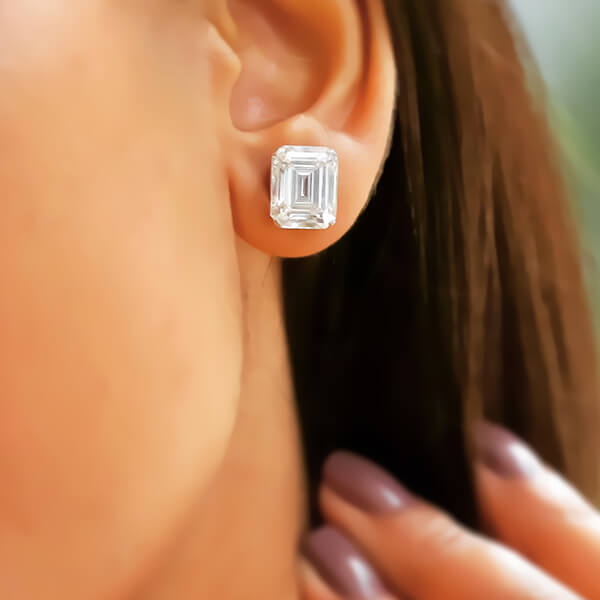 Queenly 4.8ct each Emerald Moissanite Earring - Fiona Diamonds - Fiona Diamonds