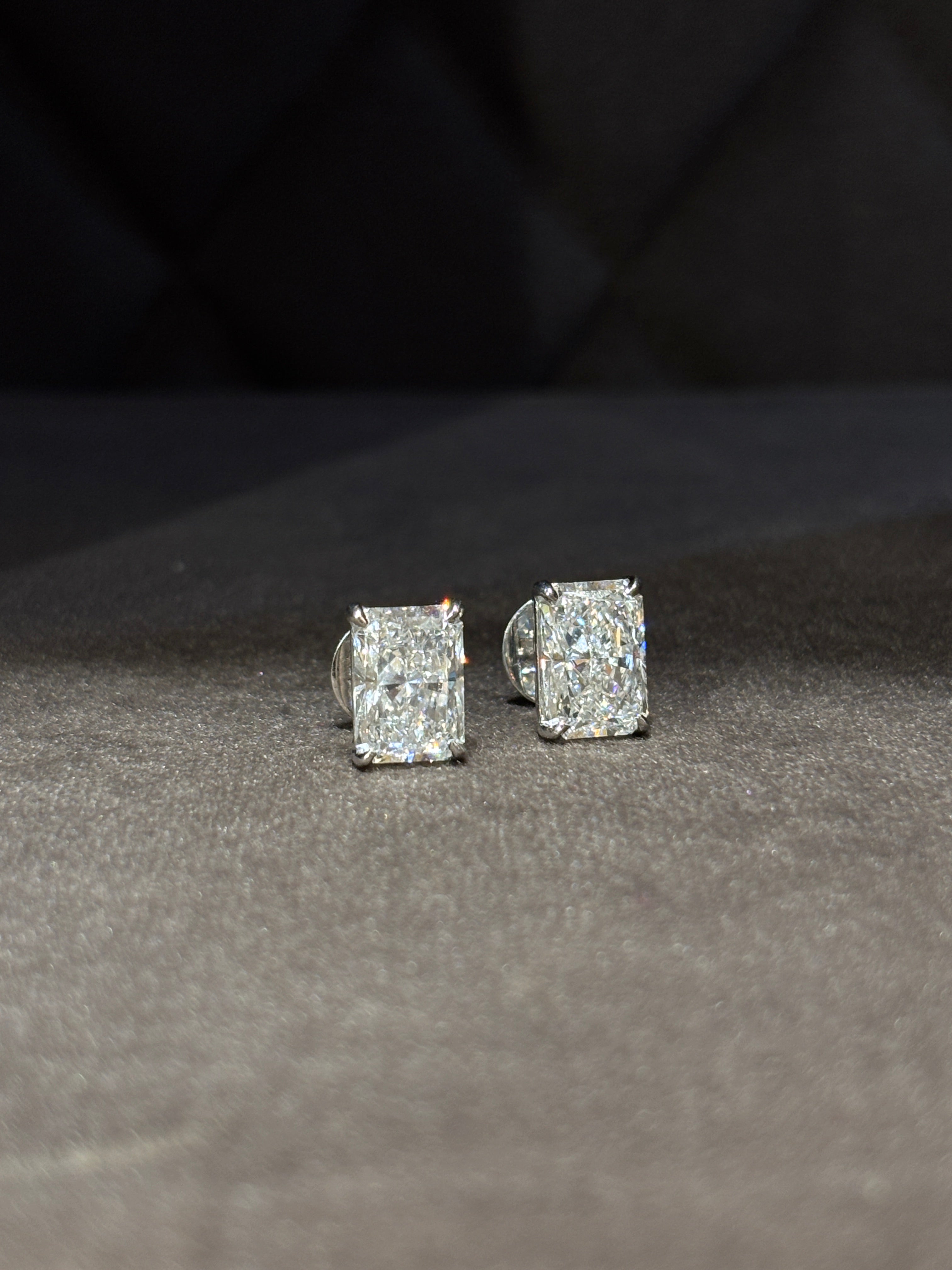 Elegant 3ct Radiant Radiant Lab Diamond Solitaire Stud Earrings in 14K White Gold by Fiona Diamonds
