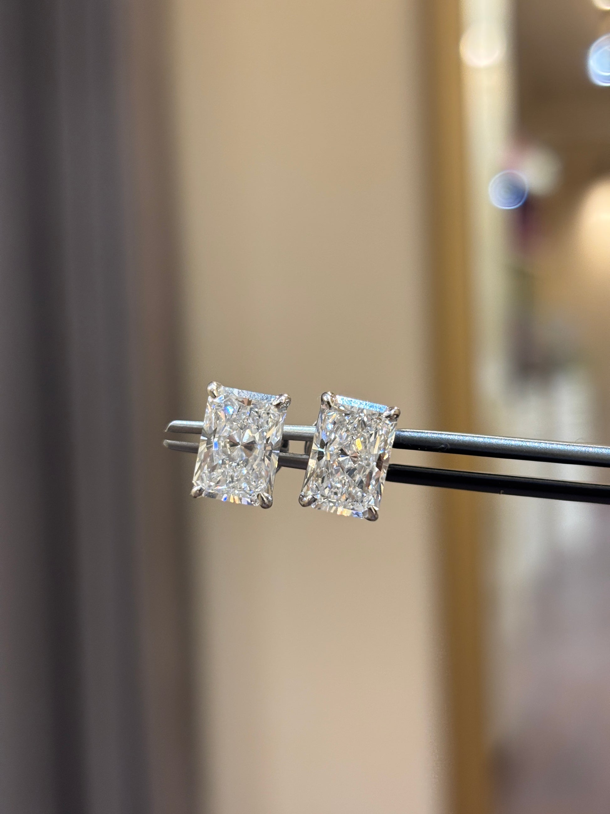 Top view of 3ct Radiant Radiant Lab Diamond Stud Earrings in 14K White Gold - Fiona Diamonds