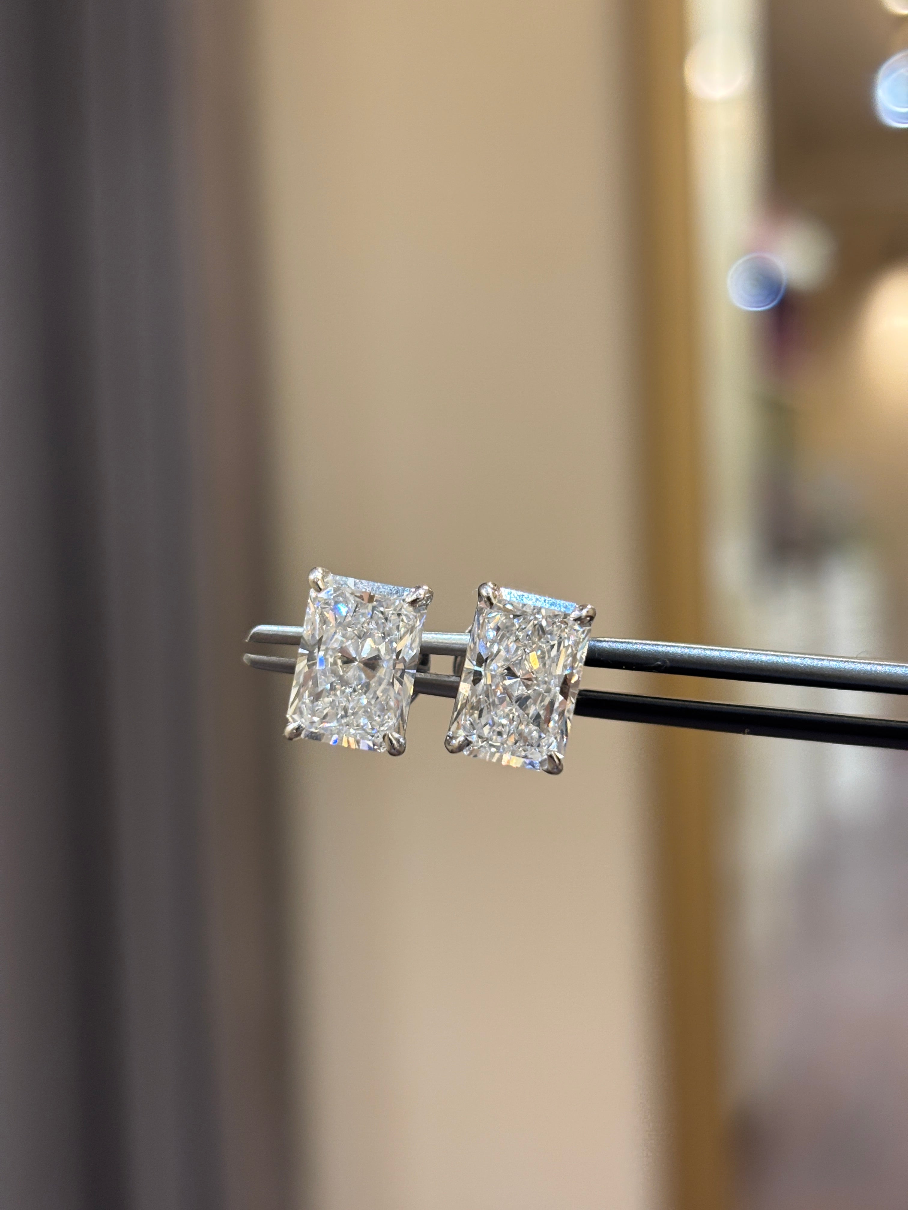 Top view of 3ct Radiant Radiant Lab Diamond Stud Earrings in 14K White Gold - Fiona Diamonds
