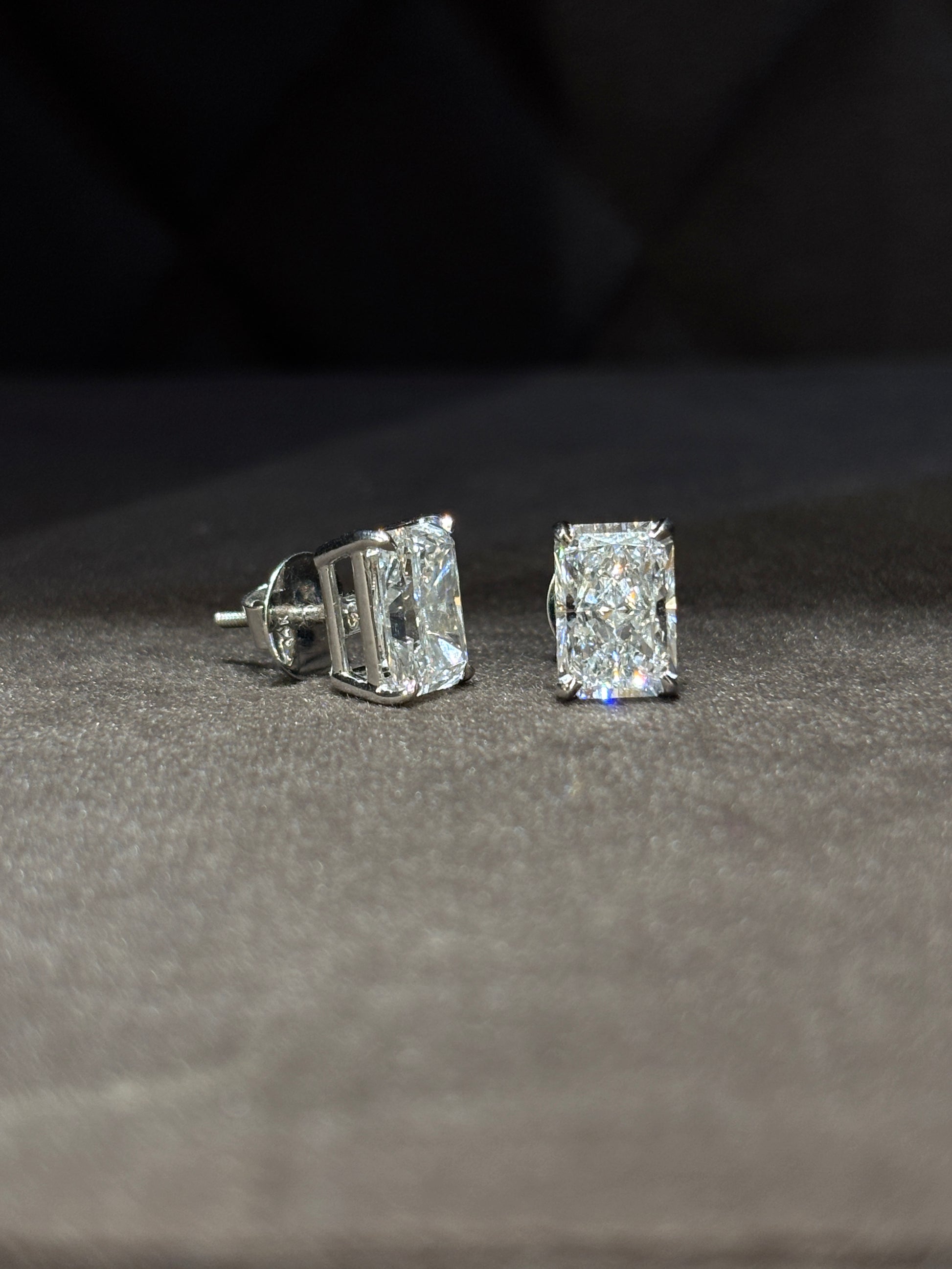 Fiona Diamonds 3ct Radiant Radiant Lab Diamond Stud Earrings in 14K White Gold on ear