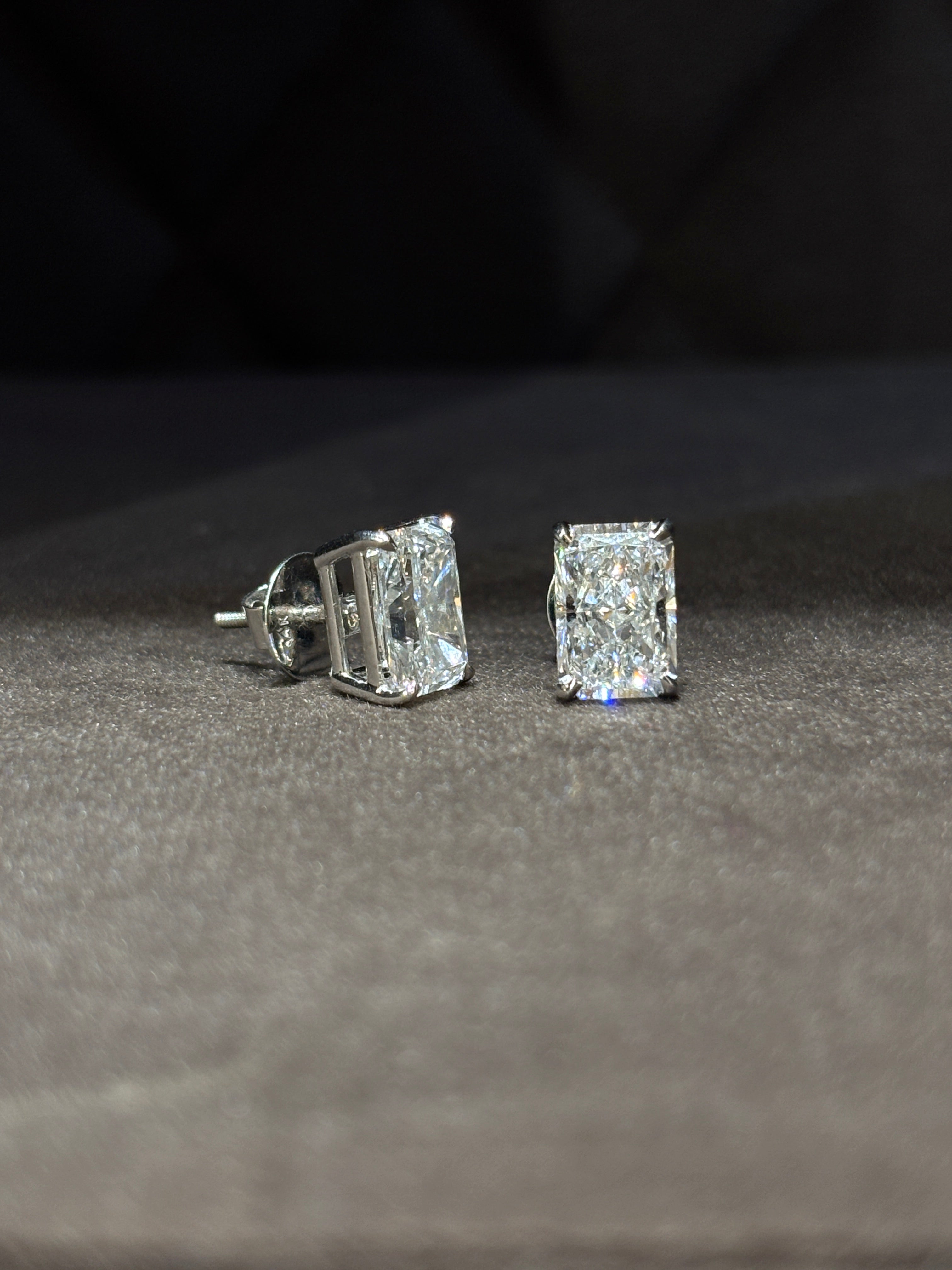Fiona Diamonds 3ct Radiant Radiant Lab Diamond Stud Earrings in 14K White Gold on ear