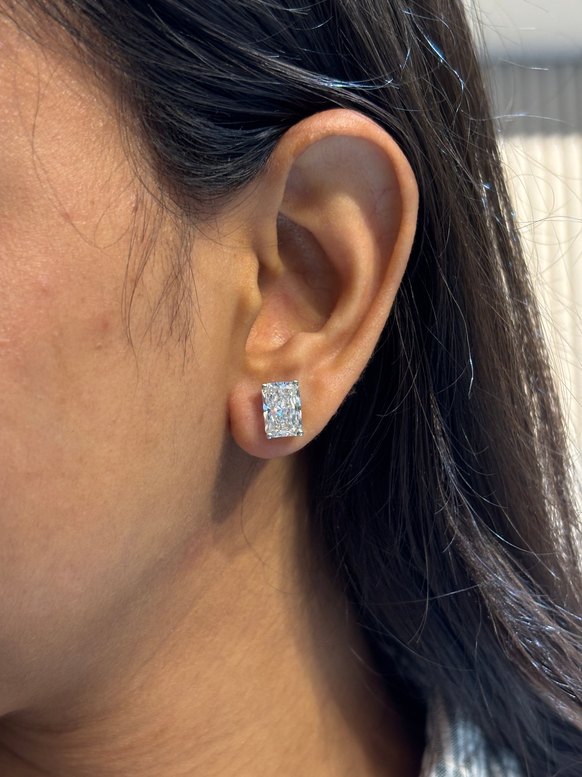 Side view of Vira Fade 2.5ct Round Radiant Lab Diamond Stud Earrings in 18K White Gold - Fiona Diamonds