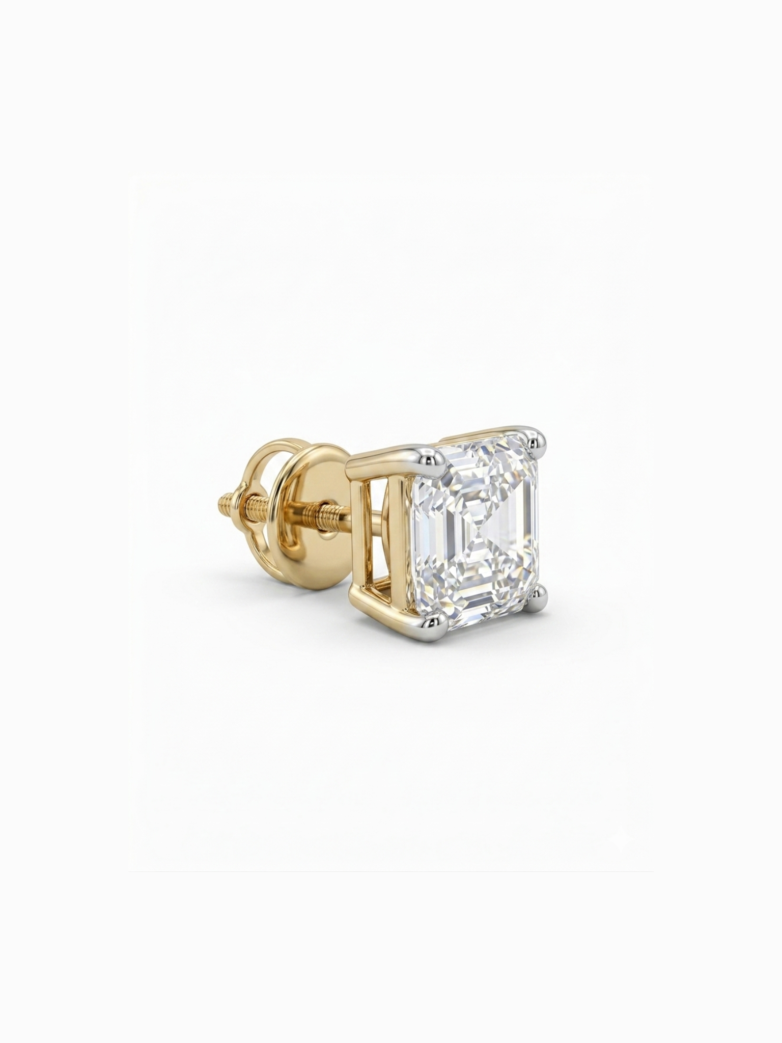 Side view of Xara Mire Asscher Lab Diamond Stud Earrings in 18K Yellow Gold - Fiona Diamonds