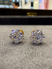 Bexley Flare Round Lab Diamond Classic Solitaire Stud Earrings in 18K Yellow Gold by Fiona Diamonds