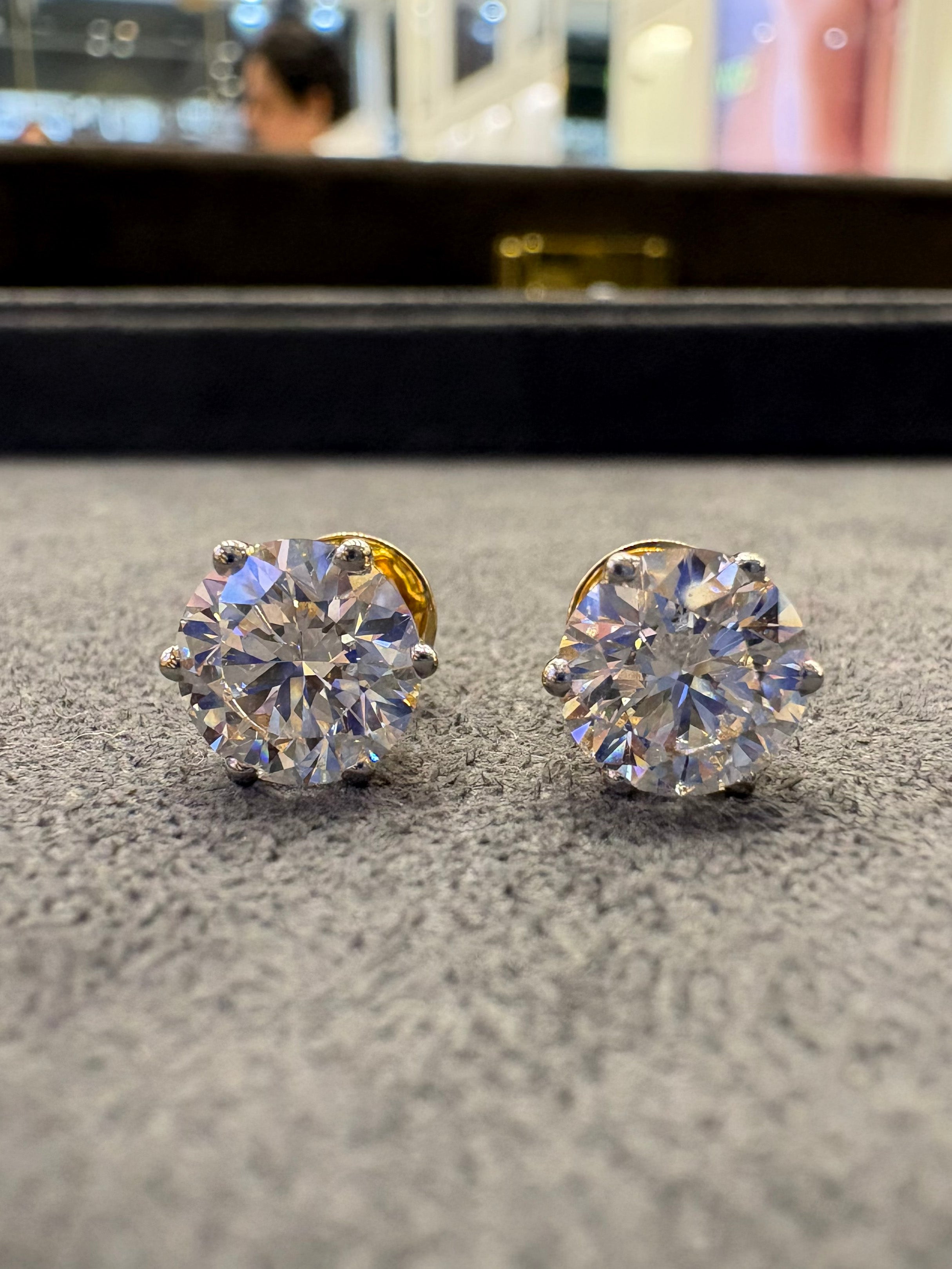 Bexley Flare Round Lab Diamond Classic Solitaire Stud Earrings in 18K Yellow Gold by Fiona Diamonds