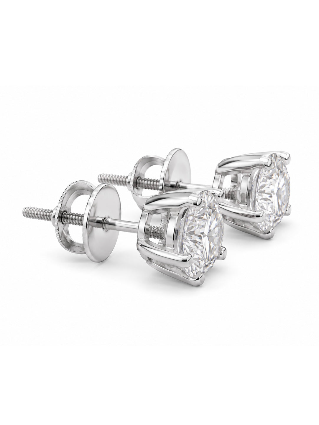 Close-up of Veryn Drift Round Lab Diamond Solitaire Stud in 18K White Gold by Fiona Diamonds