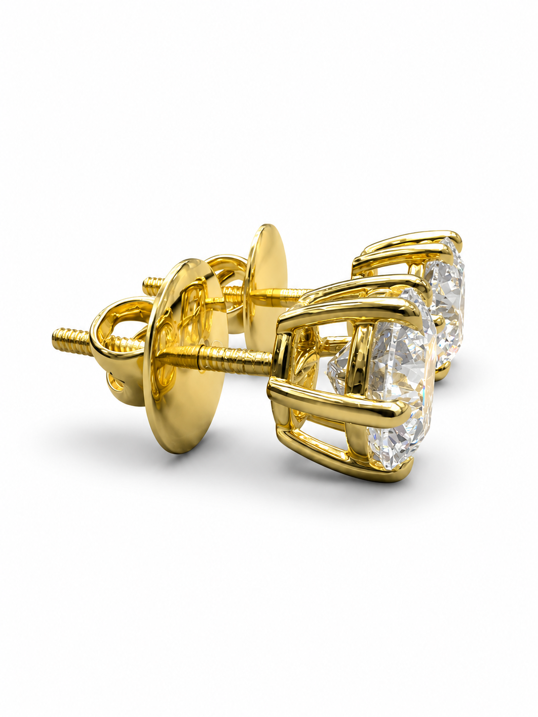 Close-up of Wynara Flare Round Lab Diamond Solitaire Stud in 18K Yellow Gold by Fiona Diamonds