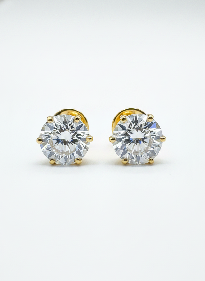 Wynara Flare Round Lab Diamond Classic Solitaire Stud Earrings in 18K Yellow Gold by Fiona Diamonds