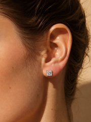 Nerin Cove Princess Lab Diamond Classic Solitaire Stud Earrings in 18K White Gold by Fiona Diamonds