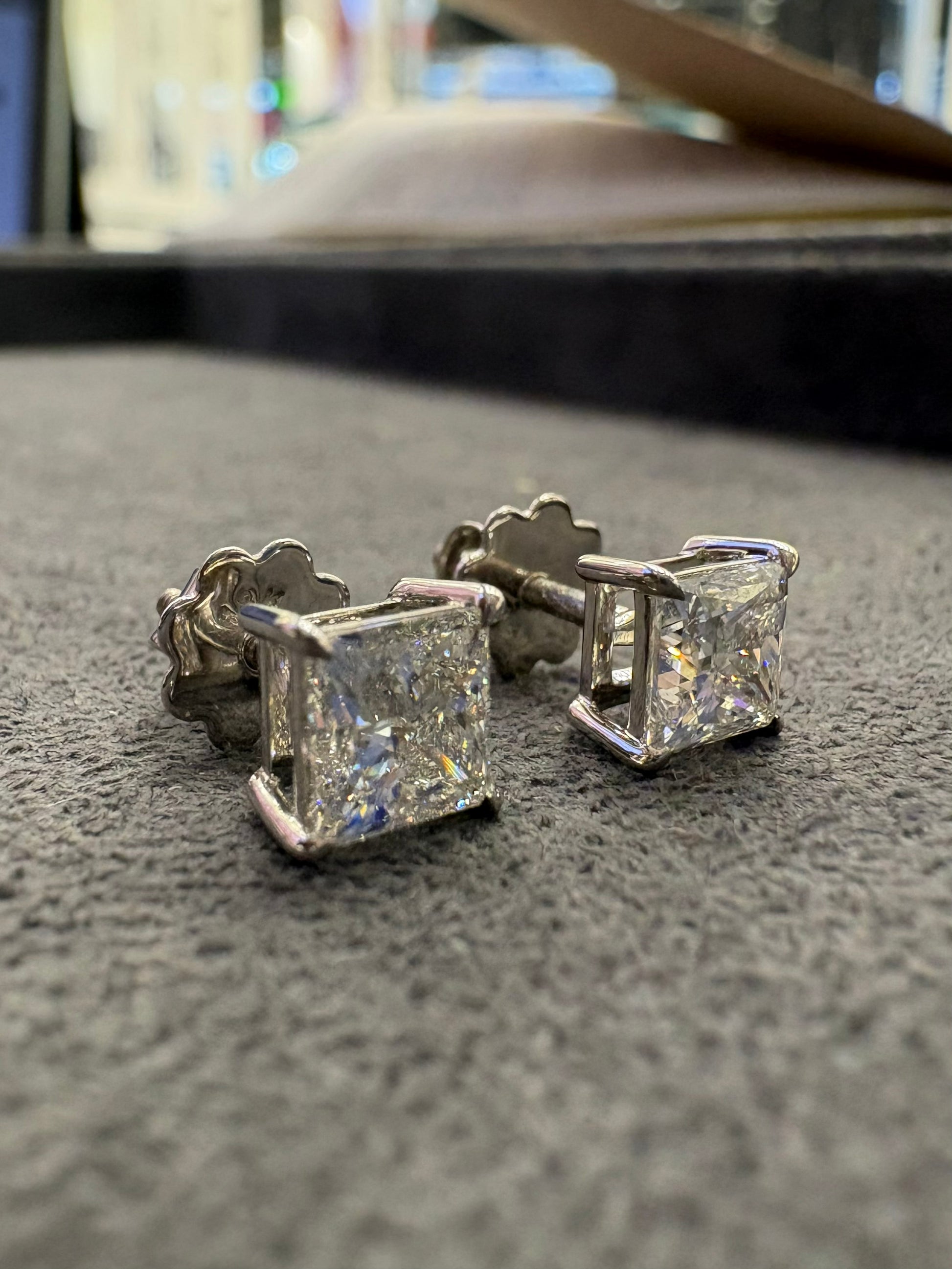 Side view of Nerin Cove Princess Lab Diamond Stud Earrings in 18K White Gold - Fiona Diamonds
