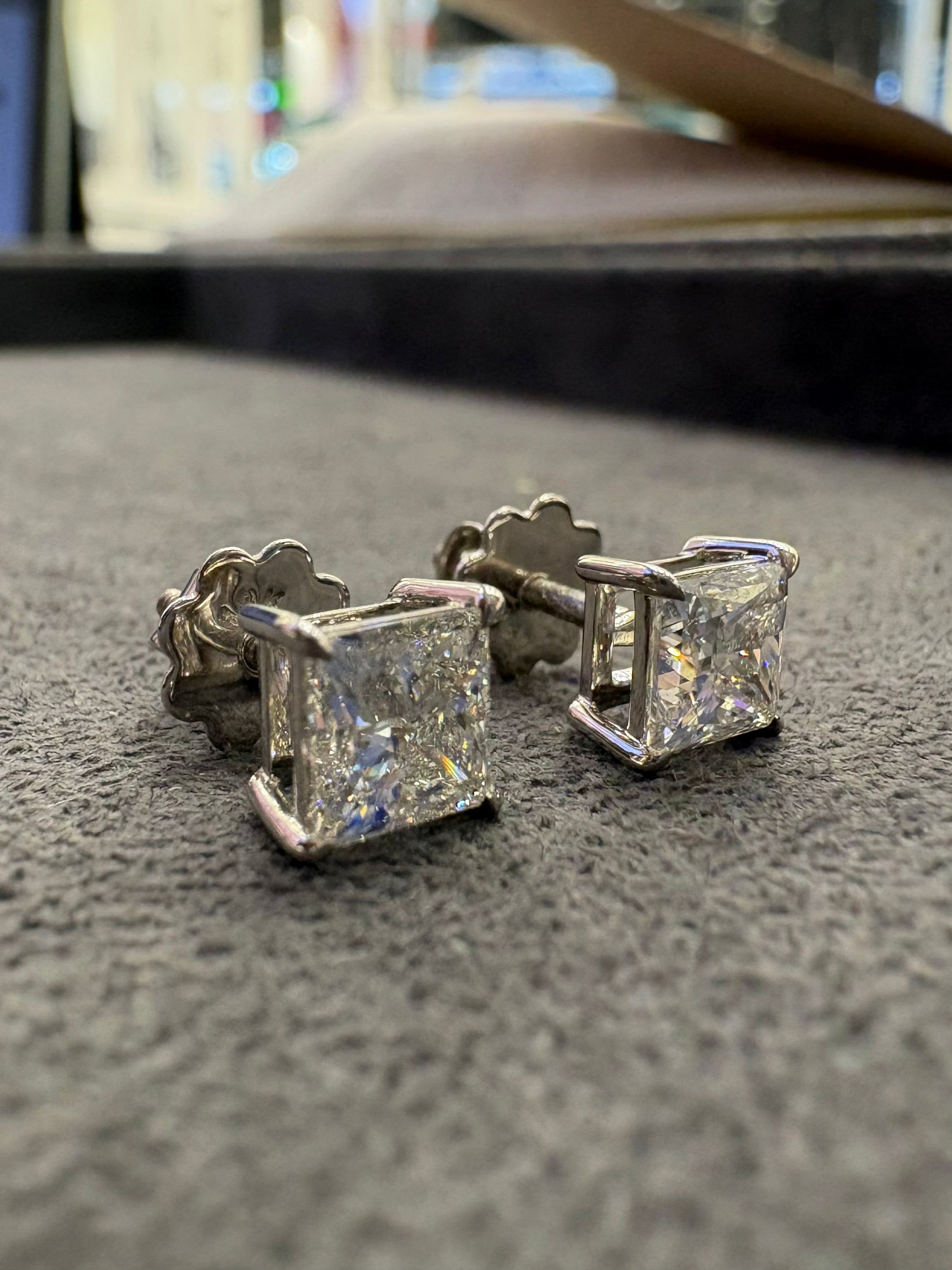 Side view of Nerin Cove Princess Lab Diamond Stud Earrings in 18K White Gold - Fiona Diamonds
