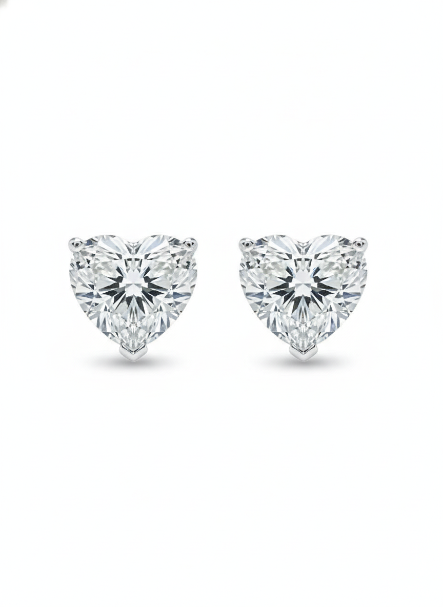 Lyric Bloom Heart Lab Diamond Classic Solitaire Stud Earrings in 18K White Gold by Fiona Diamonds