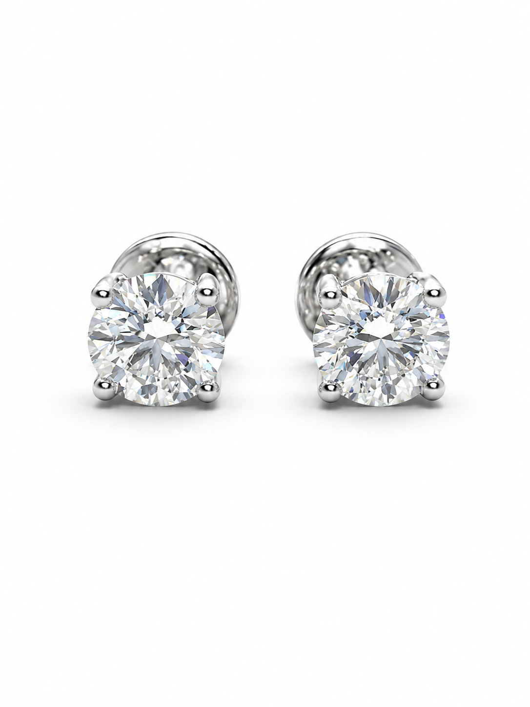 Close-up of Harlow Veil Round Lab Diamond Solitaire Stud in 18K White Gold by Fiona Diamonds