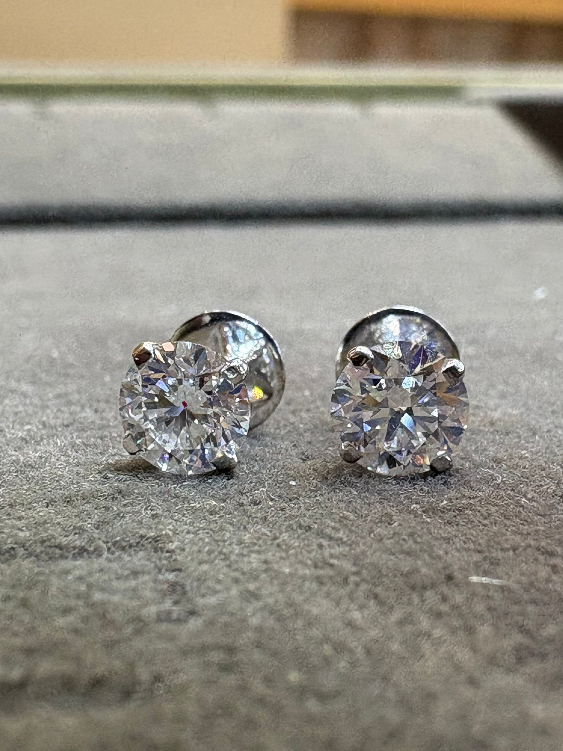 Fiona Diamonds Harlow Veil Round Lab Diamond Stud Earrings in 18K White Gold on ear