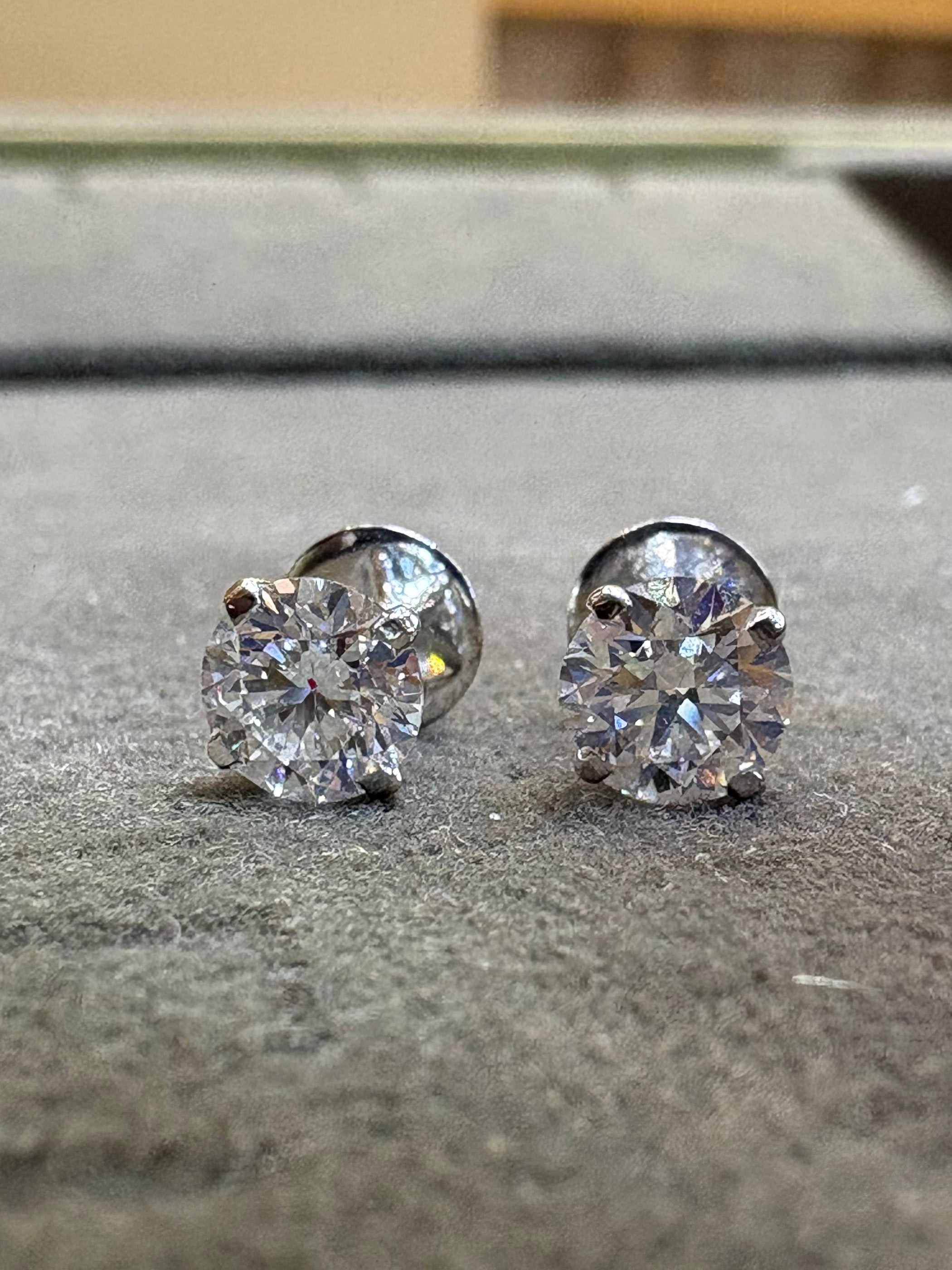 Fiona Diamonds Harlow Veil Round Lab Diamond Stud Earrings in 18K White Gold on ear