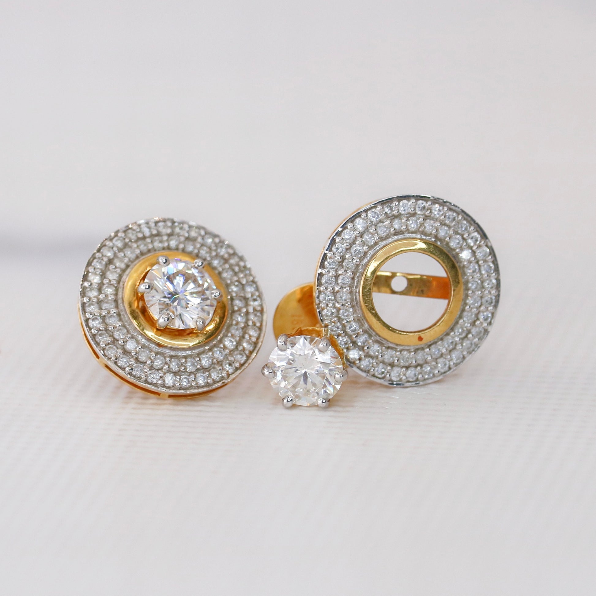 Fiona Diamonds Celestia Éclat Round Lab Diamond Halo Earrings in 18K Yellow Gold - worn look