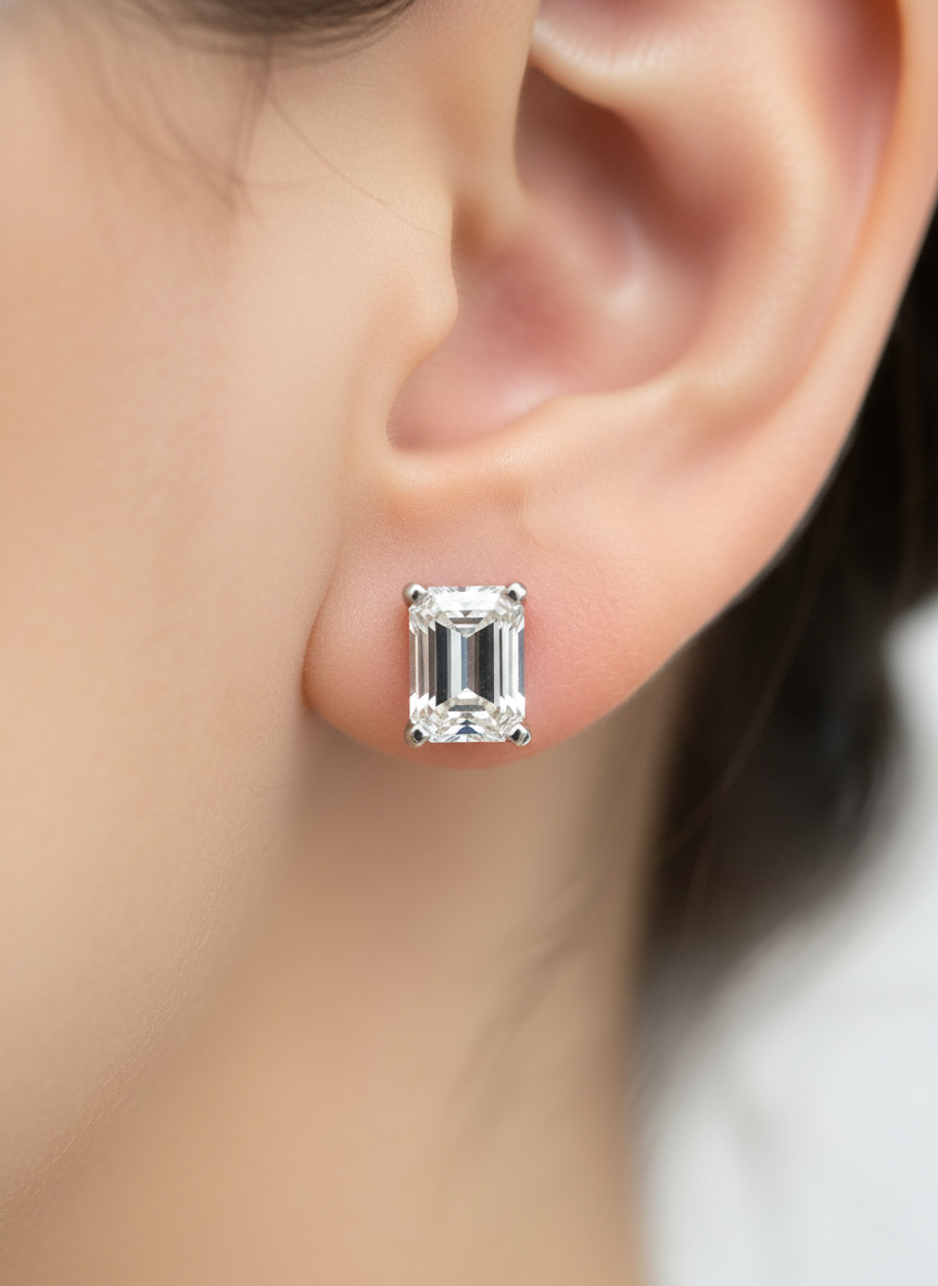 Side view of Dune Cascade Round Lab Diamond Stud Earrings in 18K Rose Gold - Fiona Diamonds