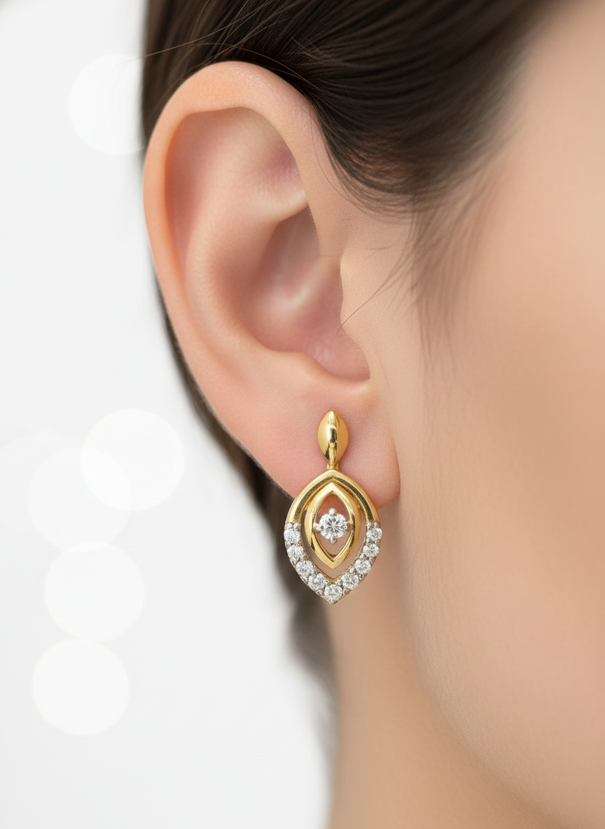 Side view of Apex Flicker Round Lab Diamond Drop Earrings in 18K Yellow Gold - Fiona Diamonds