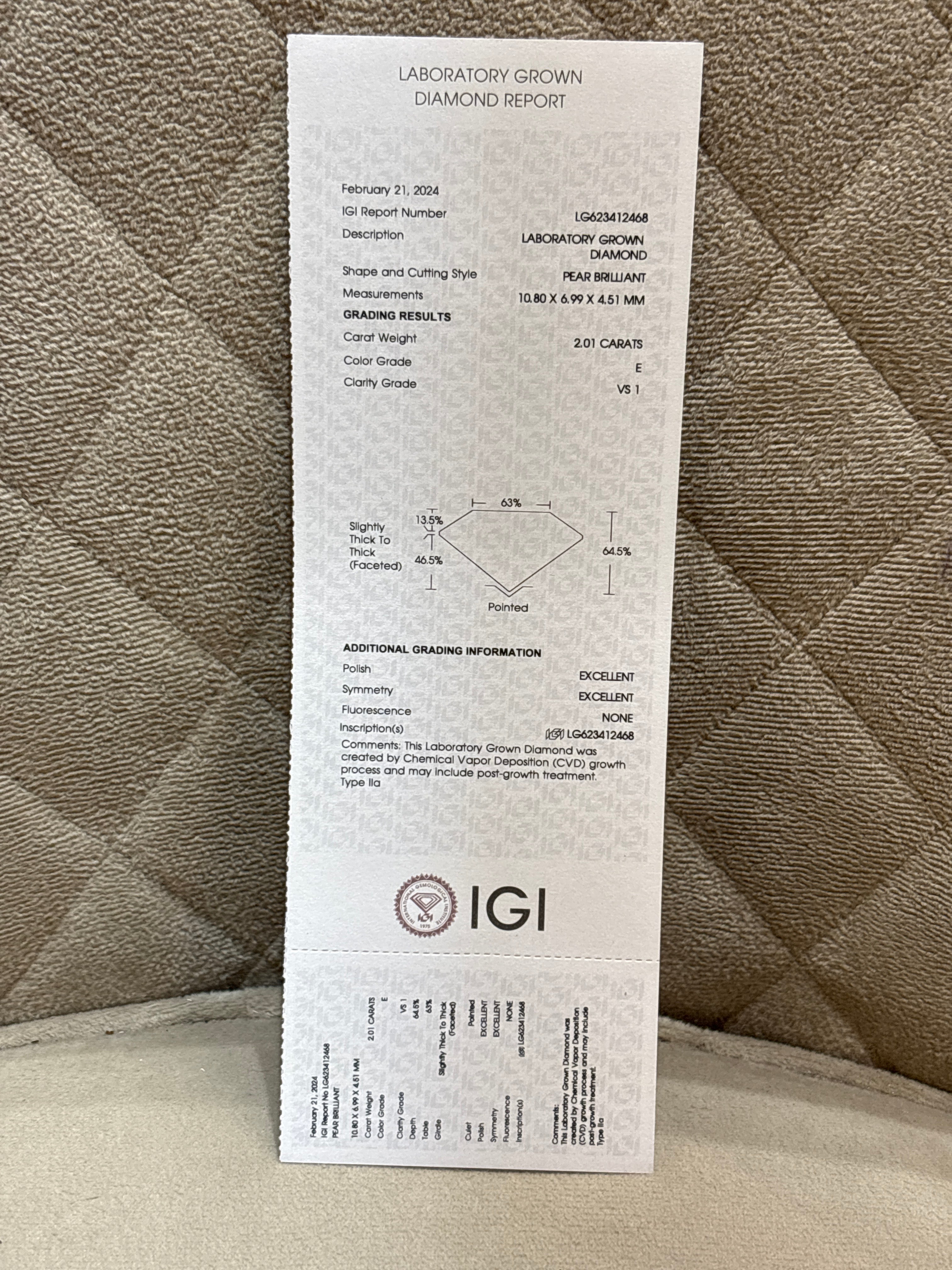 2ct Pear Fiora Trace Lab Diamond Earring