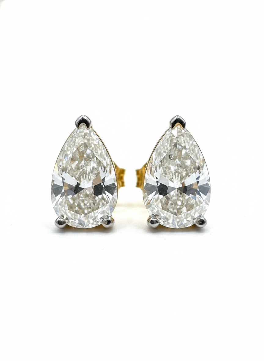 Xariel Lune Pear Lab Diamond Classic Solitaire Stud Earrings in 18K Yellow Gold by Fiona Diamonds