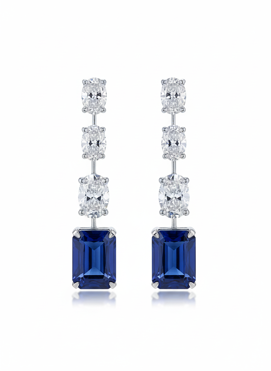 Ember Serenity Oval Lab Diamond Dangler Earrings in 14K White Gold by Fiona Diamonds