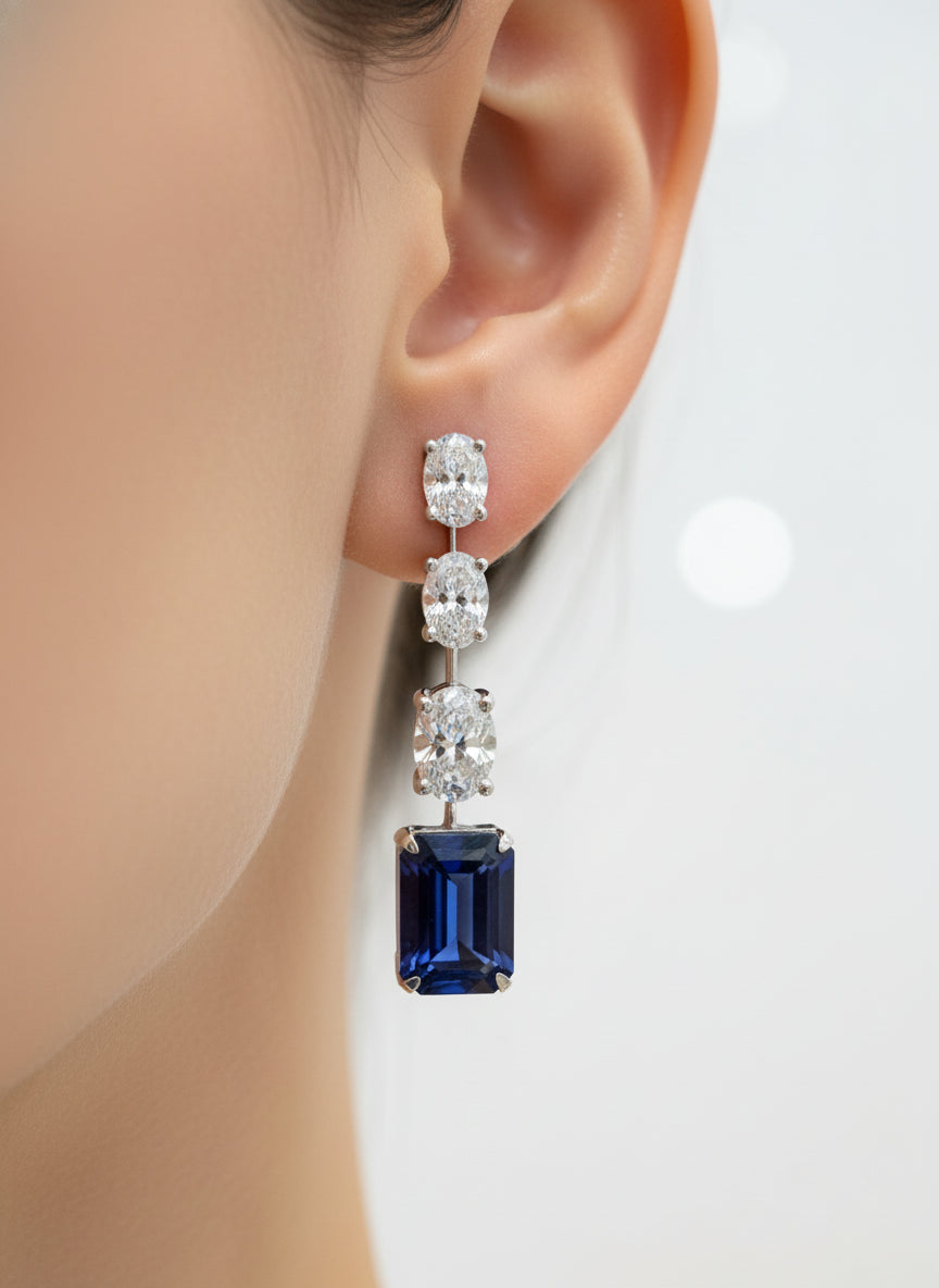 Fiona Diamonds Ember Serenity Oval Lab Diamond Dangler Earrings in 14K White Gold - elegant look