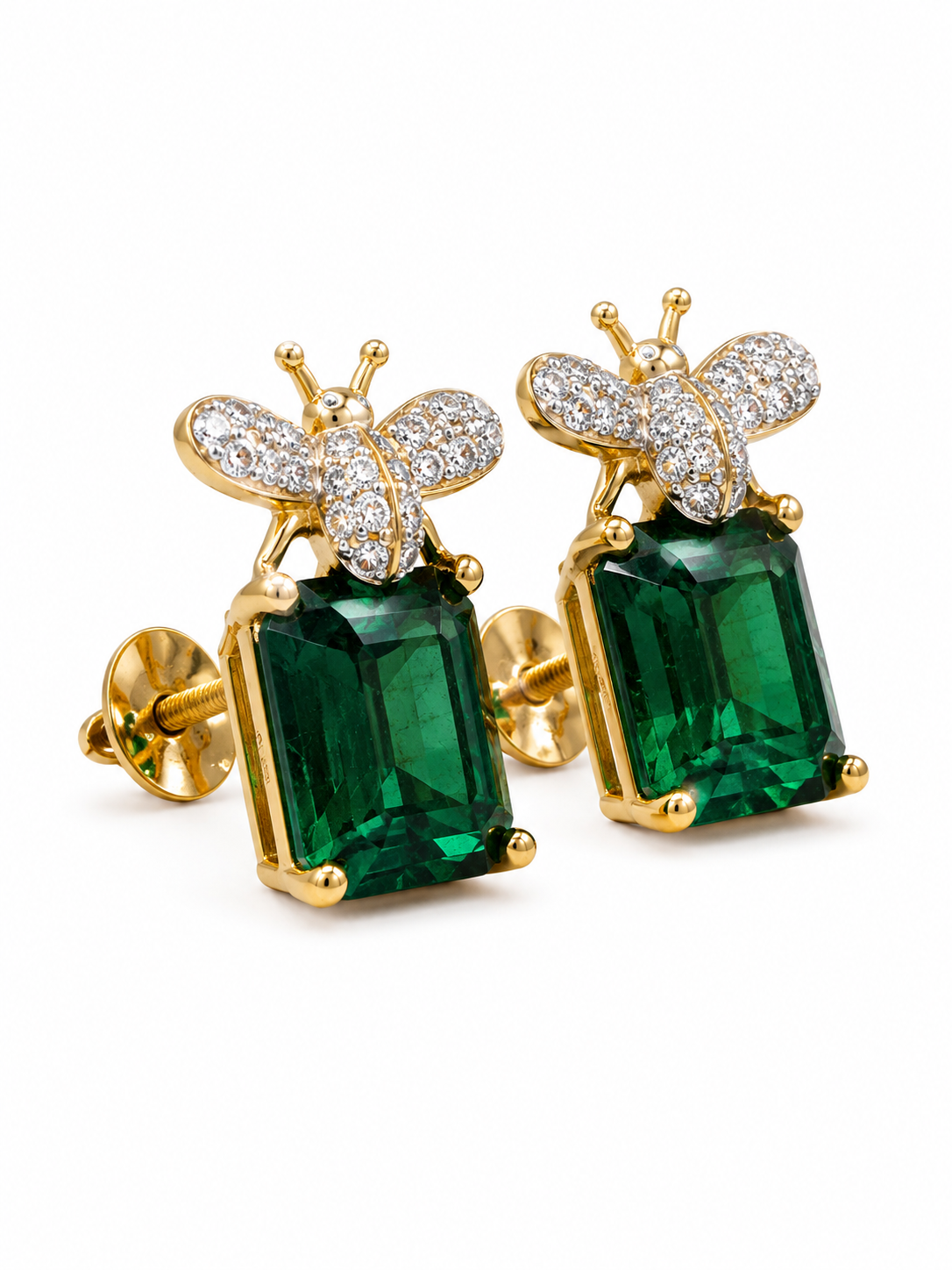 Close-up of Zaelith Lace Round Lab Diamond Designer Earrings in 18K Yellow Gold by Fiona Diamonds