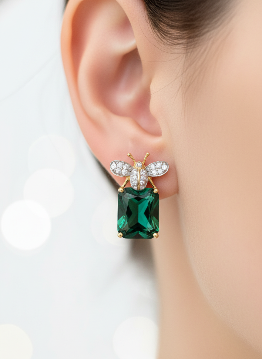 Side view of Zaelith Lace Round Lab Diamond Designer Earrings in 18K Yellow Gold - Fiona Diamonds