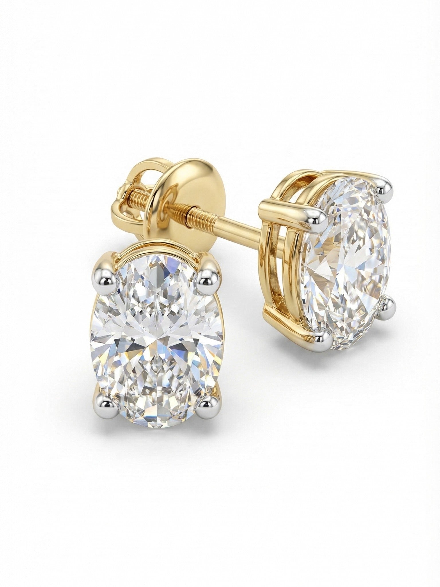 Sable Frond Oval Lab Diamond Classic Solitaire Stud Earrings in 18K Yellow Gold by Fiona Diamonds
