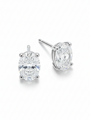 Arch Teardrop Oval Lab Diamond Classic Solitaire Stud Earrings in 18K White Gold by Fiona Diamonds
