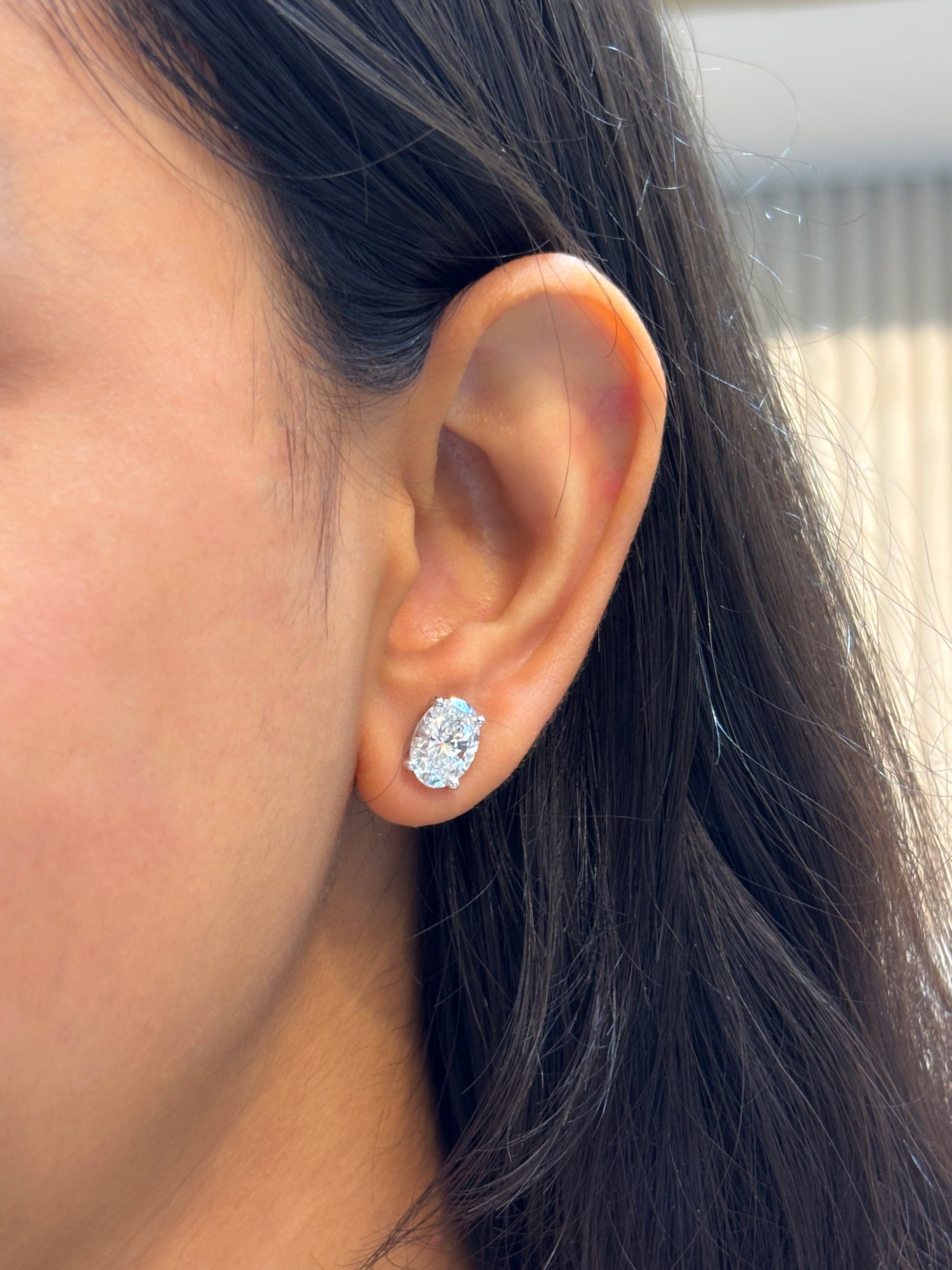Fiona Diamonds 2ct Oval Oval Lab Diamond Stud Earrings in 18K White Gold on ear