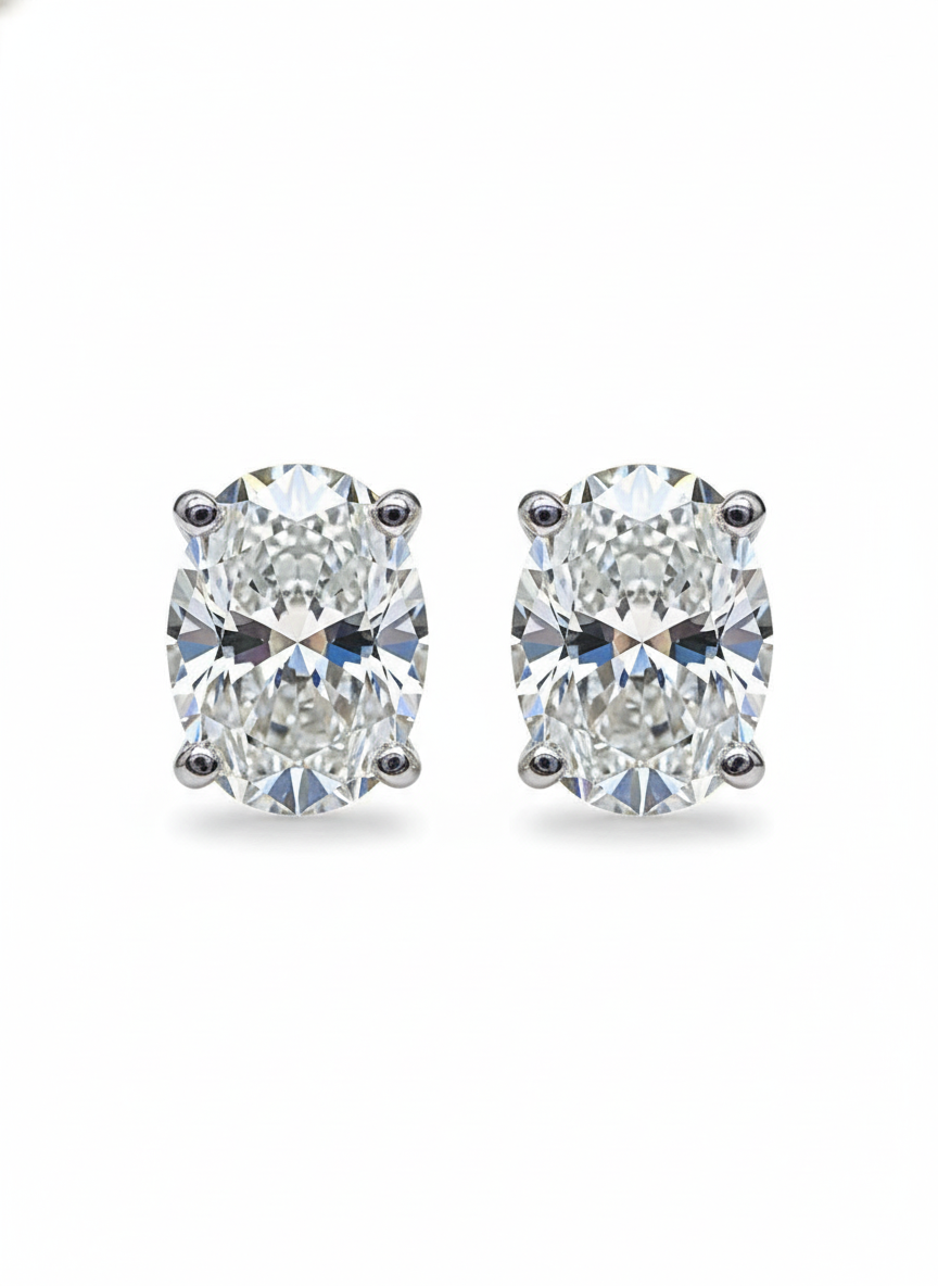 Ether Float Oval Lab Diamond Classic Solitaire Stud Earrings in 18K Yellow Gold by Fiona Diamonds
