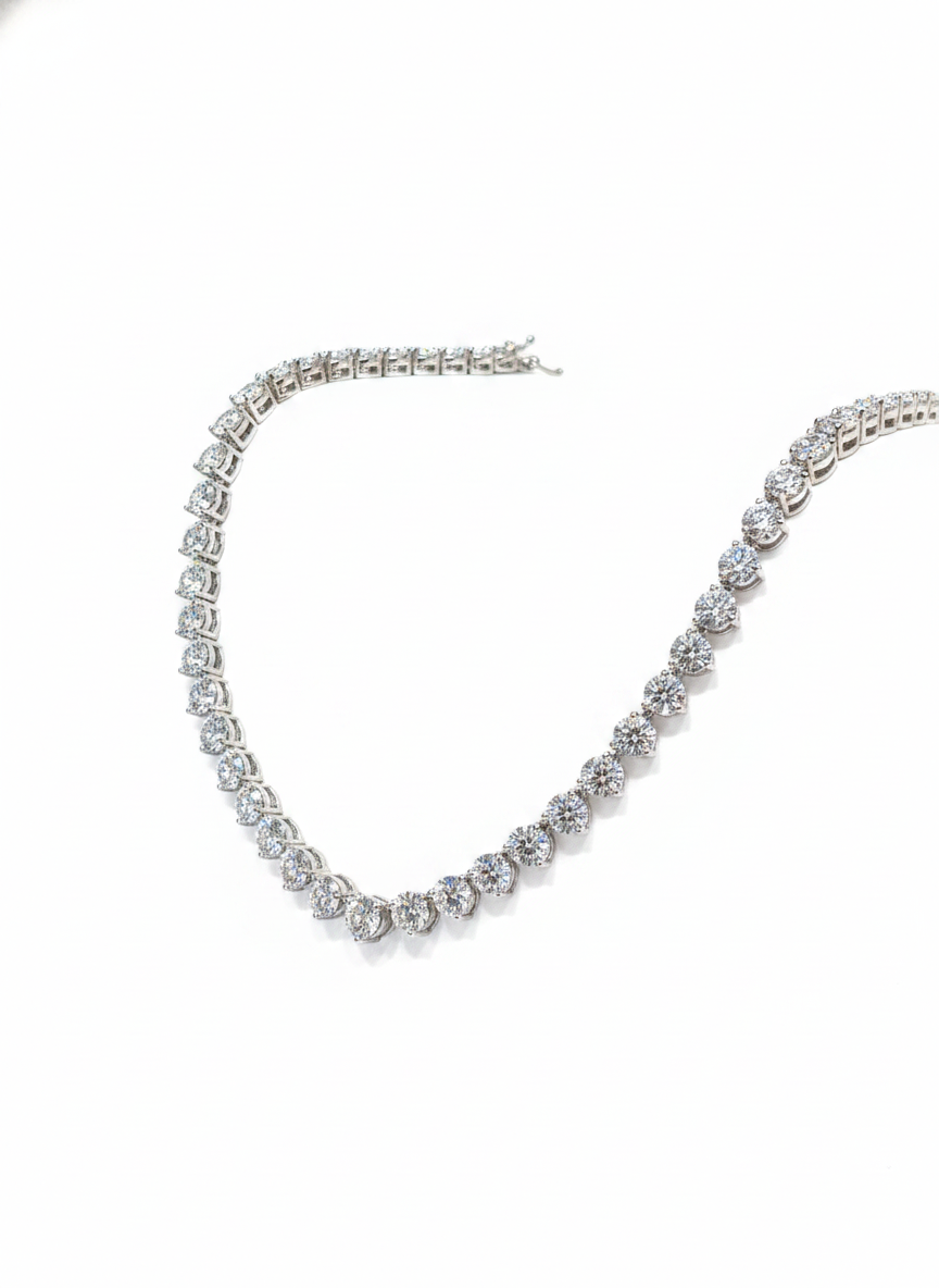 Roselith Dusk Round Lab Diamond Tennis Necklace in 18K White Gold by Fiona Diamonds