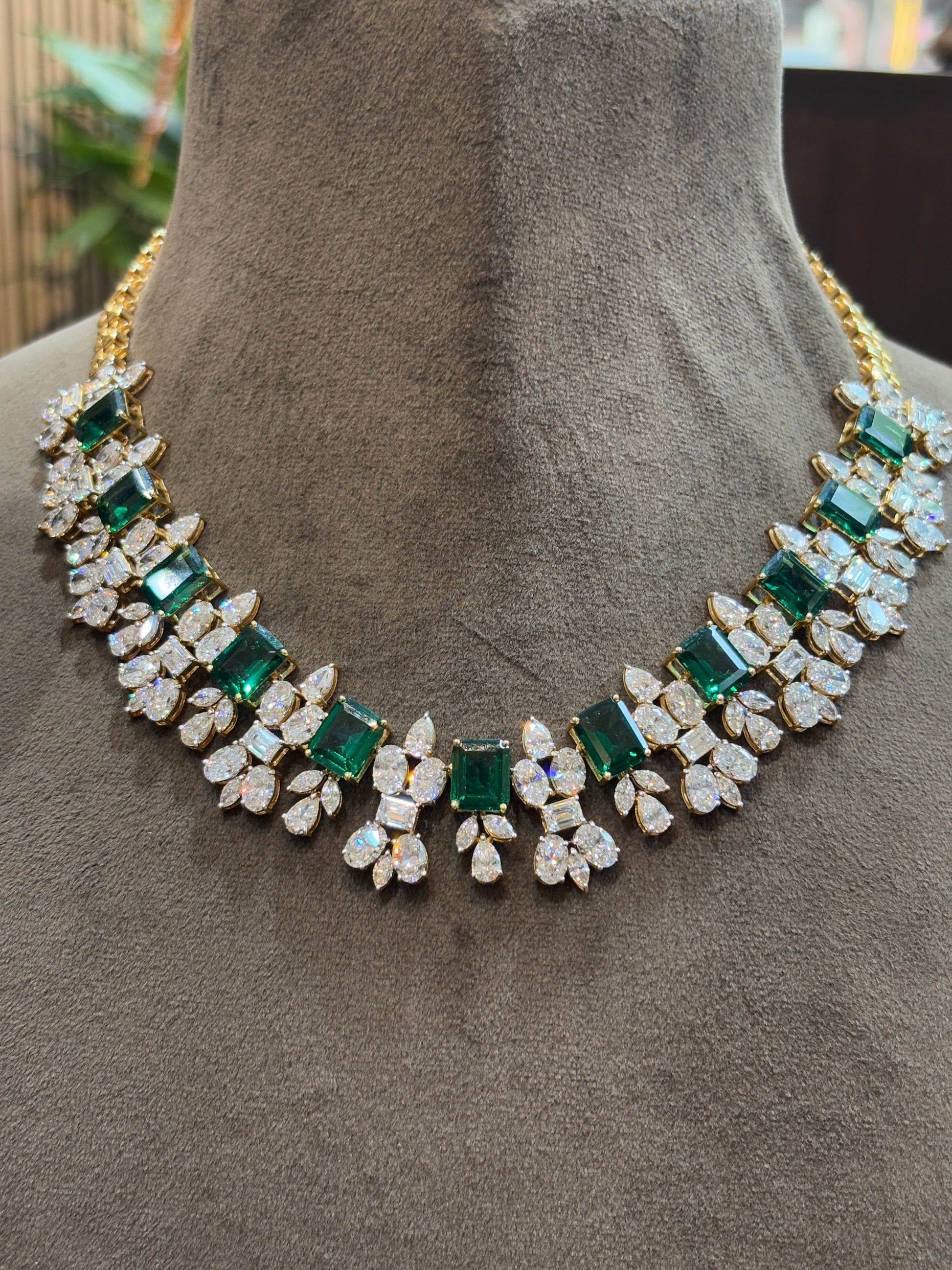 Close-up of Infinite Veil Oval Lab Diamond Designer Necklace in 14K Yellow Gold by Fiona Diamonds