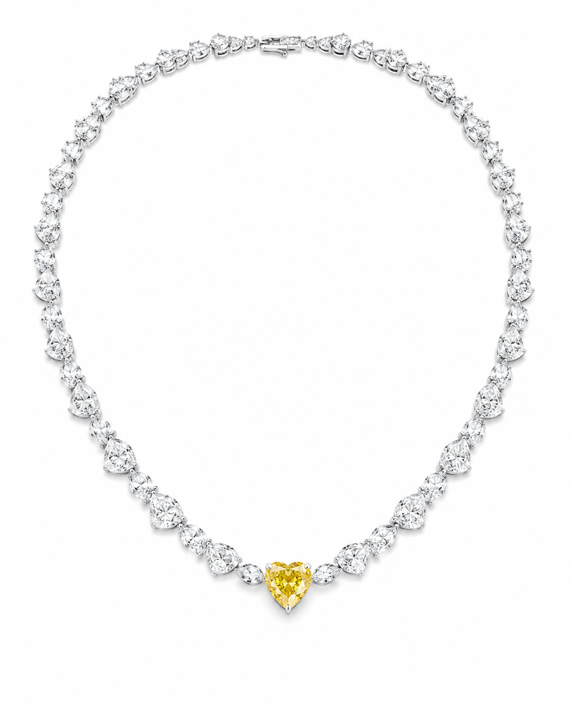 Briar Lariat Heart Lab Diamond Designer Necklace in 14K White Gold by Fiona Diamonds