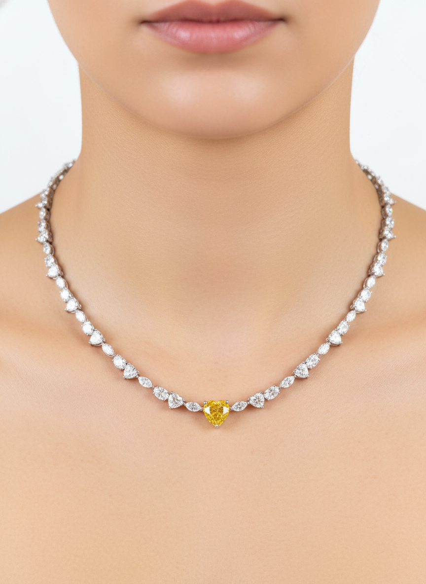 Fiona Diamonds Briar Lariat Heart Lab Diamond Designer Necklace in 14K White Gold - luxury