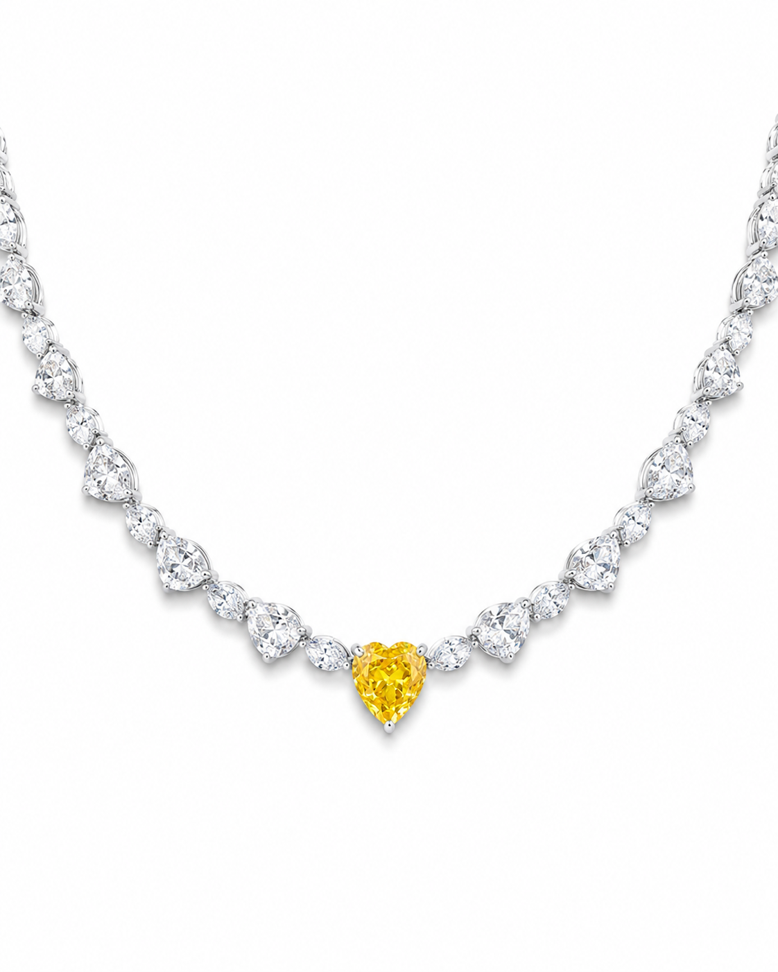 Side view of Briar Lariat Heart Lab Diamond Designer Necklace in 14K White Gold - Fiona Diamonds