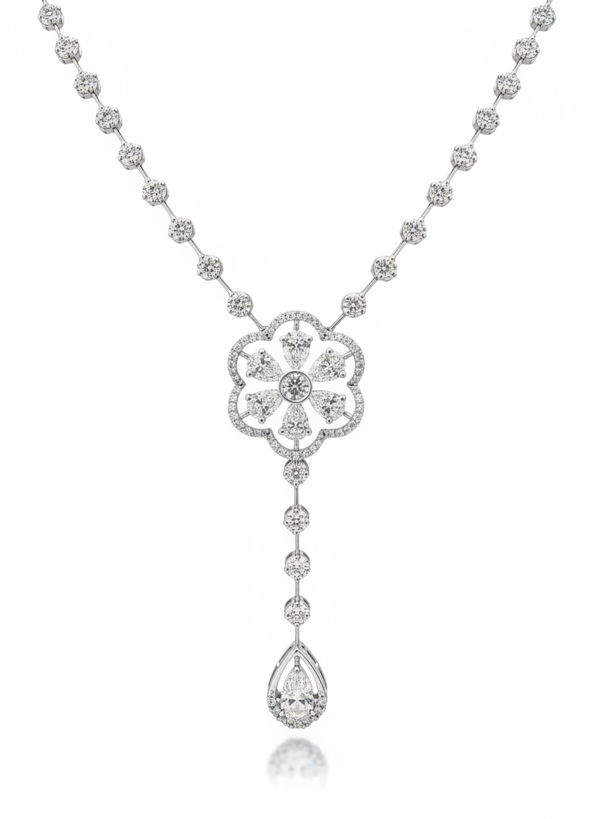 Reverie Chain Pear Lab Diamond Designer Necklace in 14K White Gold by Fiona Diamonds