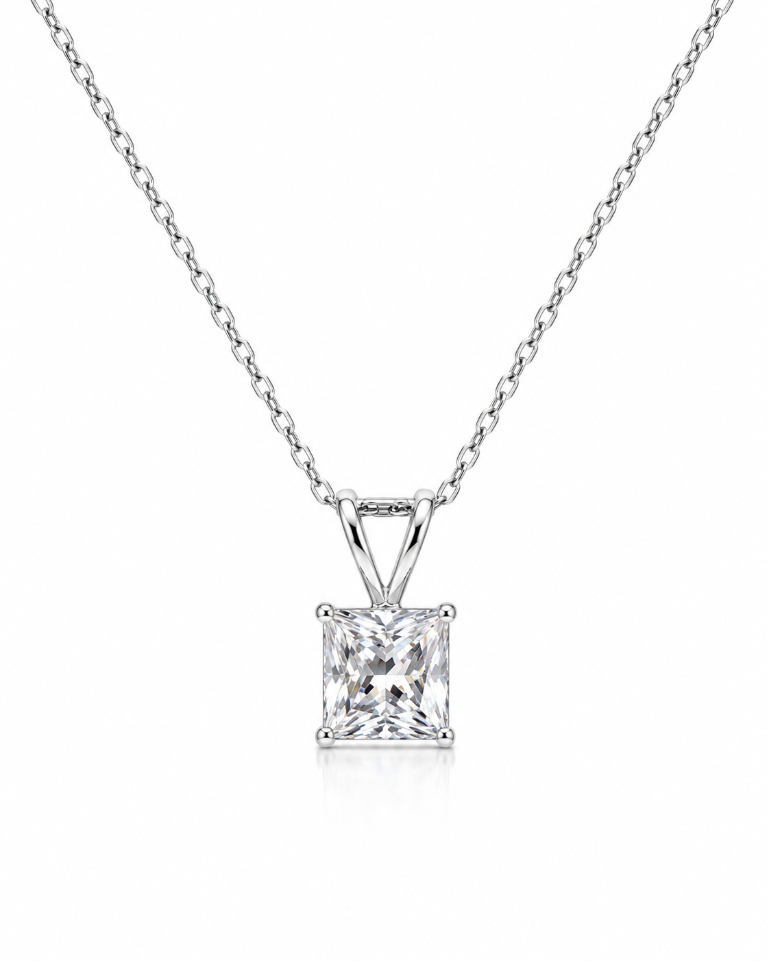 Braxen Glow Princess Lab Diamond Solitaire Pendant in 18K White Gold by Fiona Diamonds