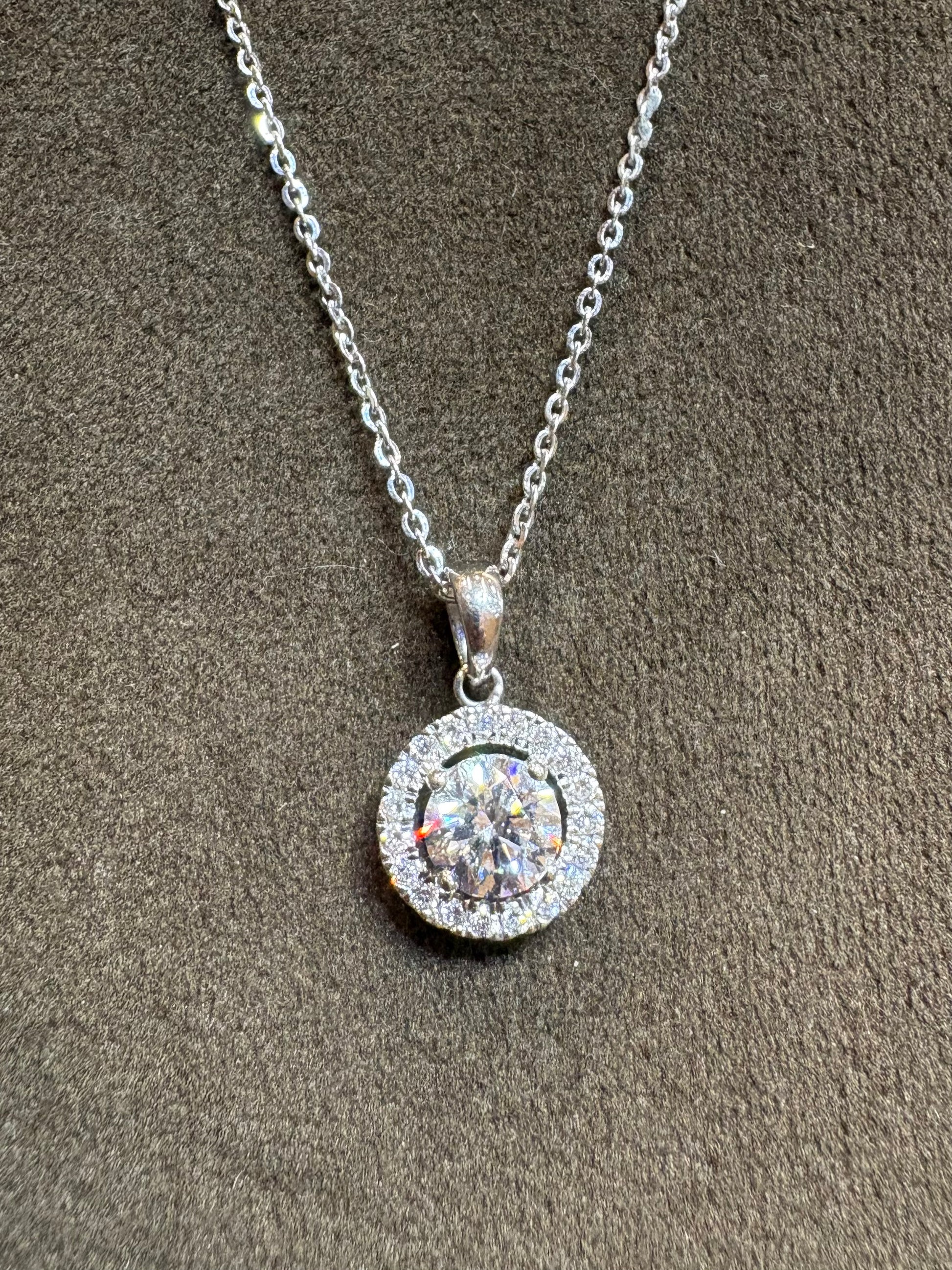 Fiona Diamonds Corvin Lore Round Lab Diamond Halo Pendant in 18K White Gold - luxury