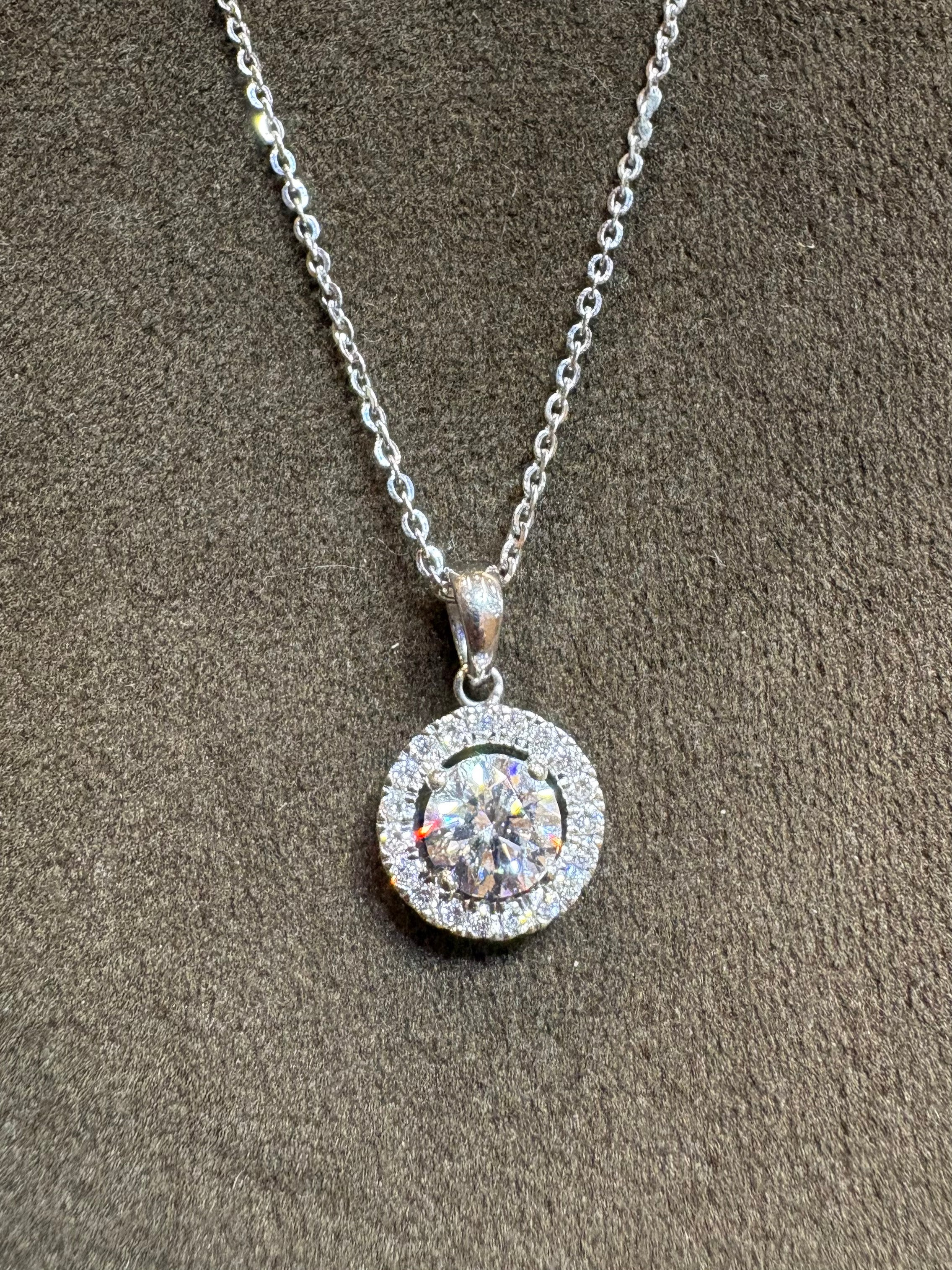 Fiona Diamonds Corvin Lore Round Lab Diamond Halo Pendant in 18K White Gold - luxury