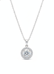 Corvin Lore Round Lab Diamond Halo Pendant in 18K White Gold by Fiona Diamonds