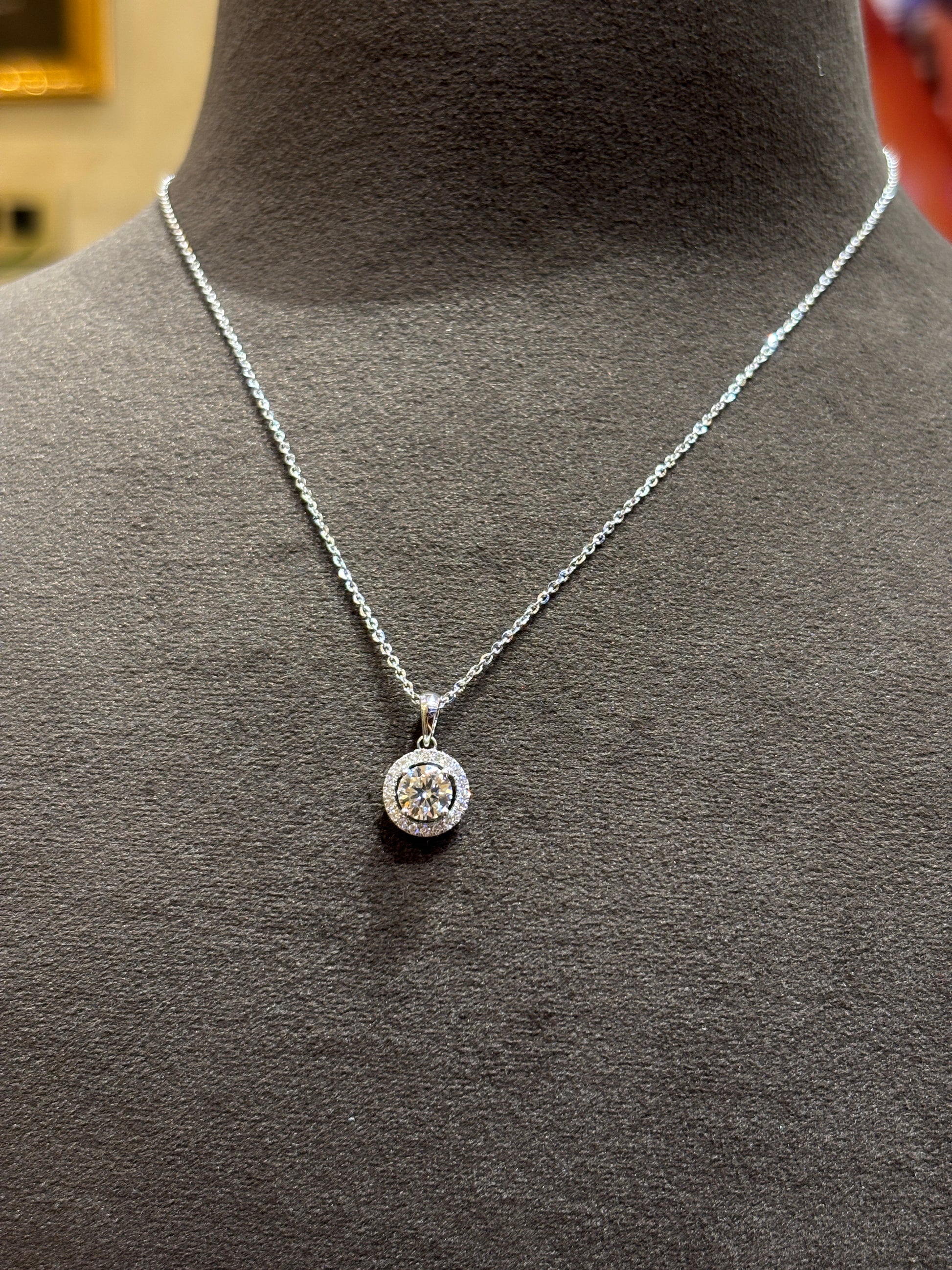 Fiona Diamonds Stella Mirage Round Lab Diamond Halo Pendant in 18K White Gold - luxury
