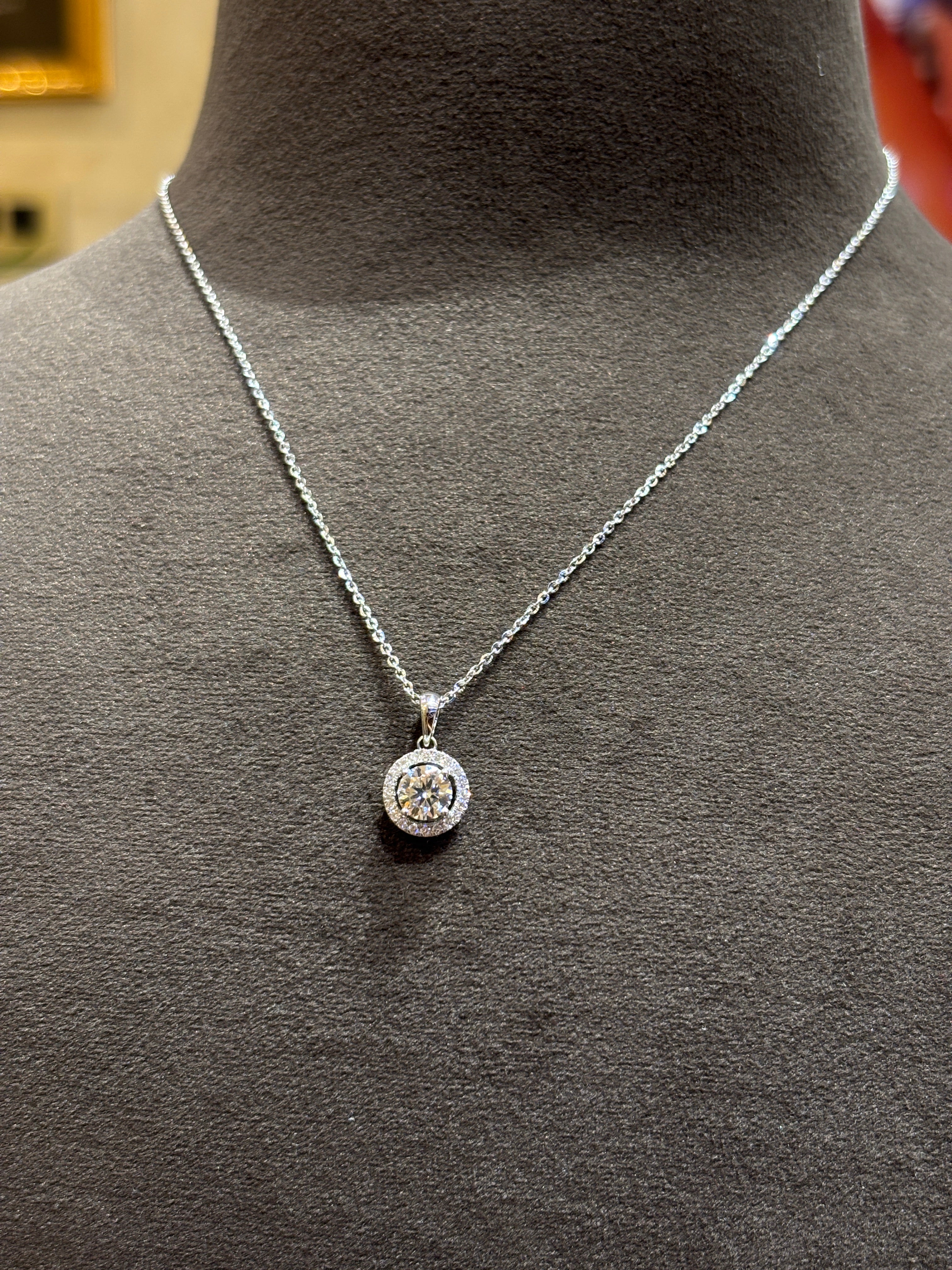 Fiona Diamonds Stella Mirage Round Lab Diamond Halo Pendant in 18K White Gold - luxury