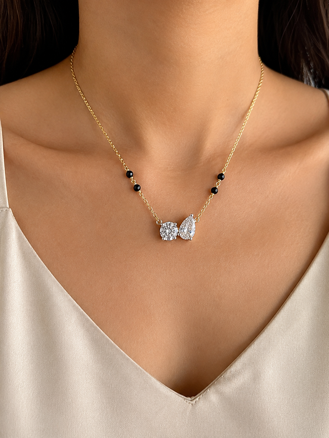 Side view of Daelith Veil Round Lab Diamond Mangalsutra in 18K Yellow Gold - Fiona Diamonds