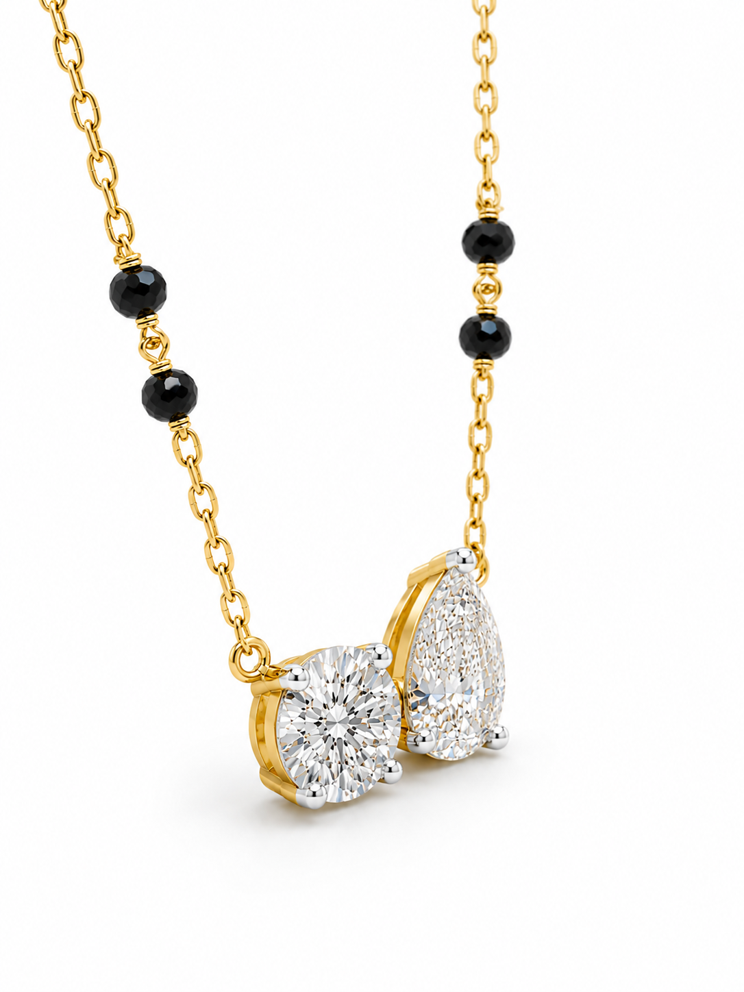 Close-up of Daelith Veil Round Lab Diamond Mangalsutra in 18K Yellow Gold by Fiona Diamonds