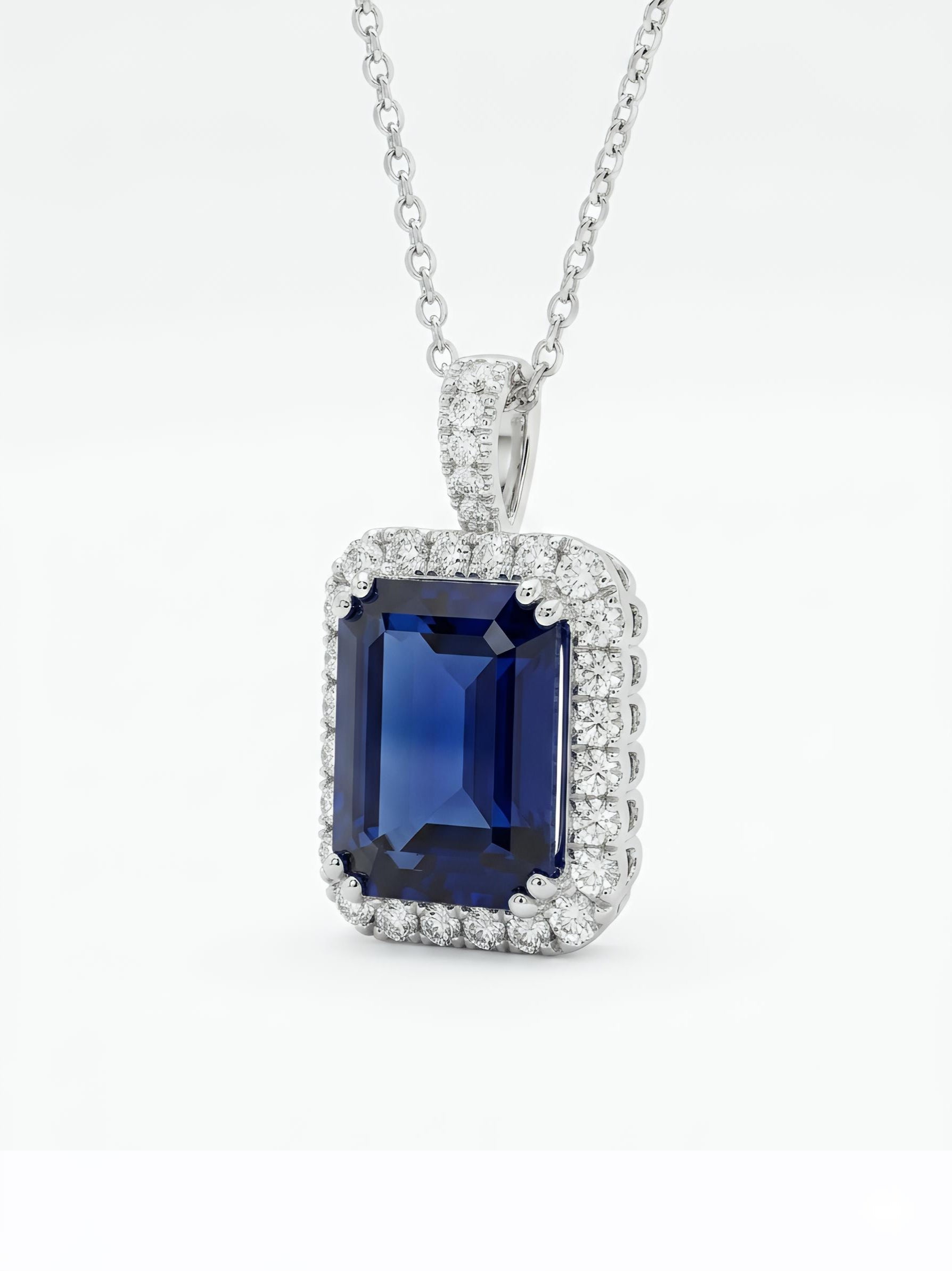 Close-up of Taryn Vex Round Lab Diamond Halo Pendant in 14K Yellow Gold by Fiona Diamonds